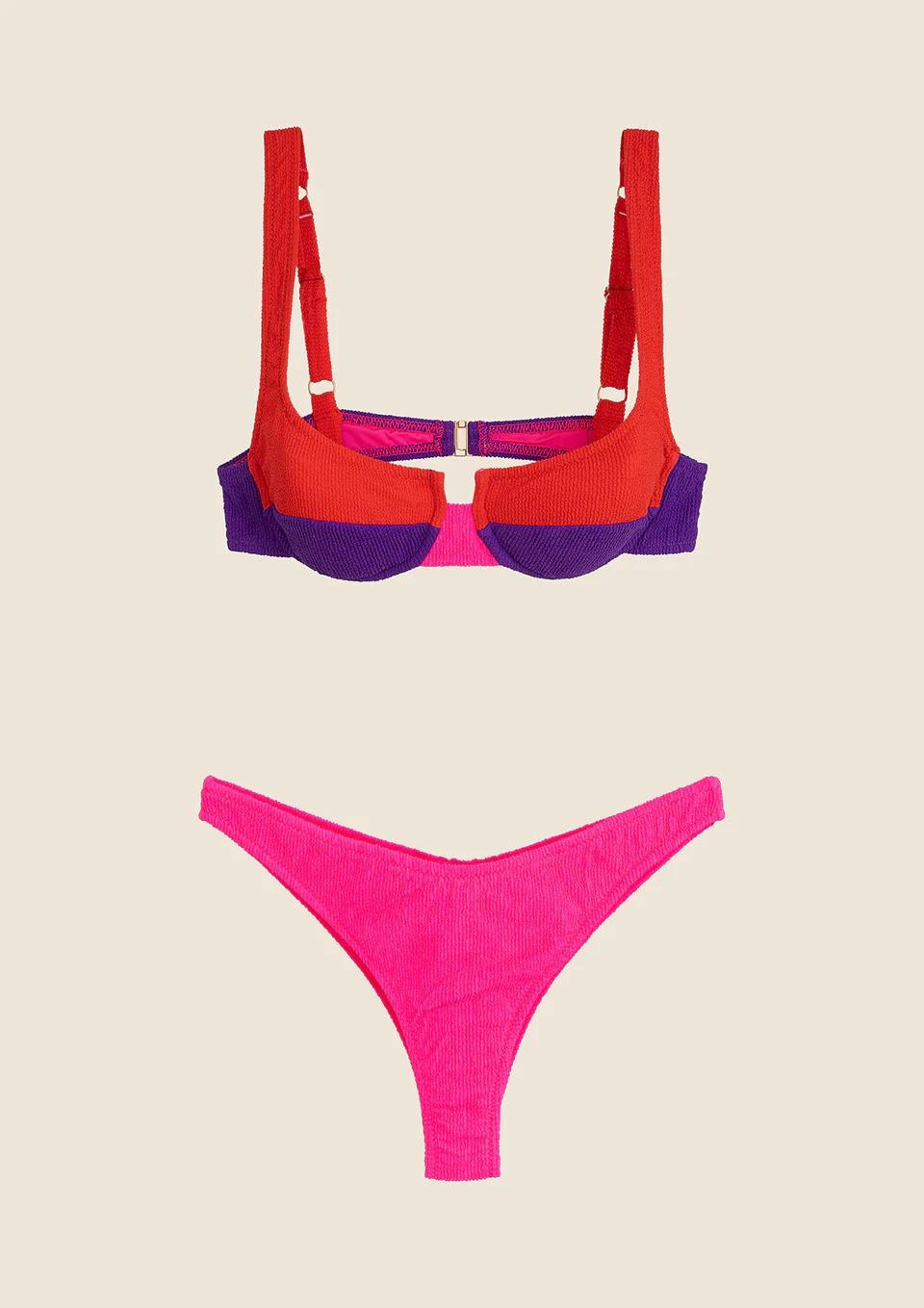 Bikini Donna Reggiseno con Ferretto e Slip Americano Fisso Color Block MF250502 RD ME FUI 