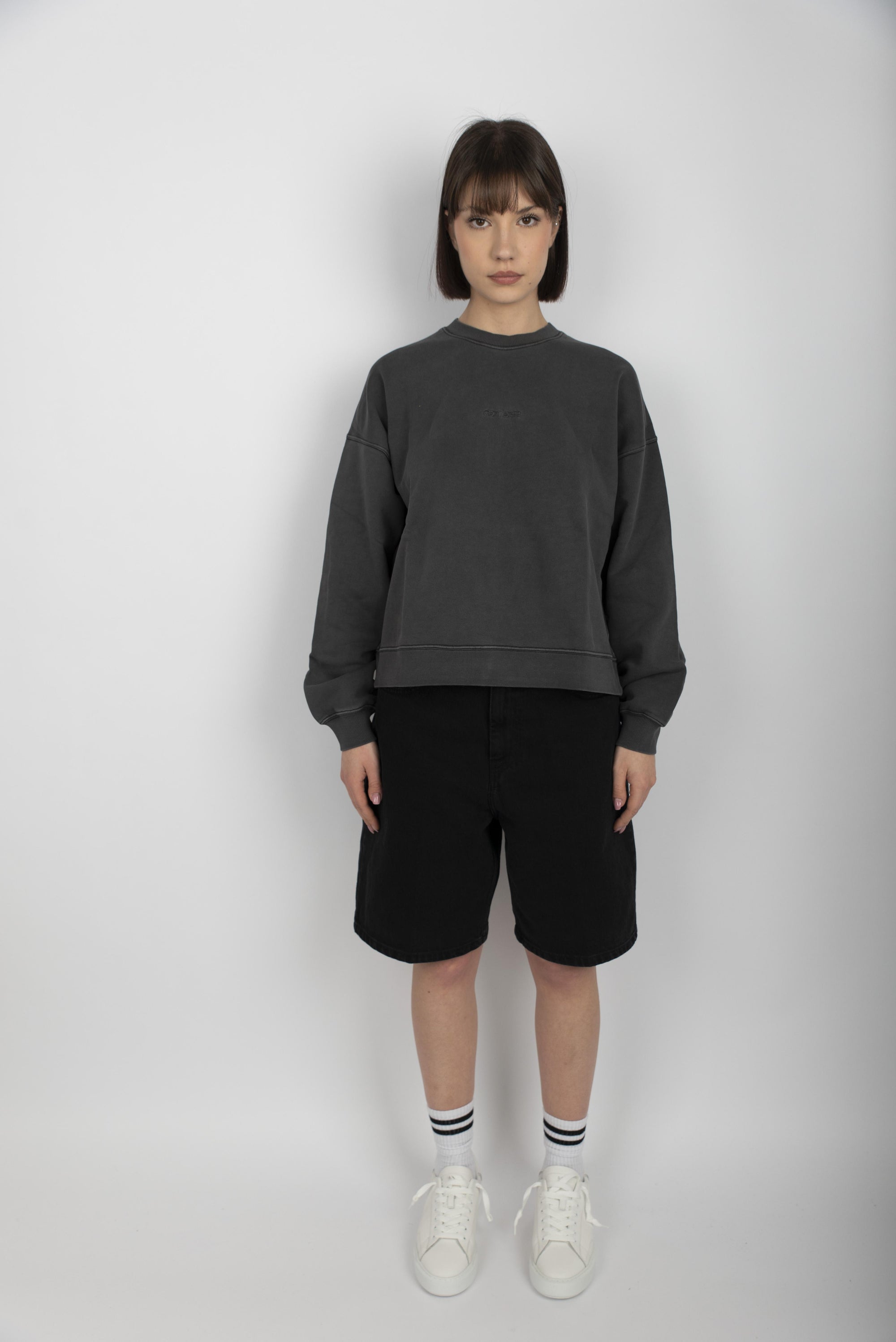 Felpa Women's Benton Sweatshirt black garment dyed  I034511 89GD CARHARTT WIP 