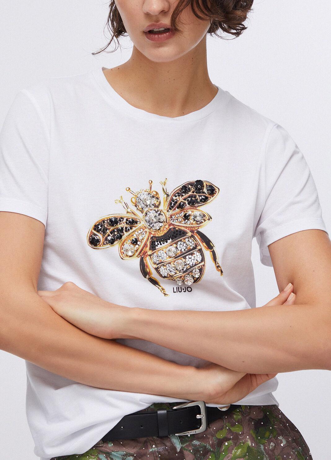 T-shirt con stampa ed apllicazioni WA6237JS923 P9779 LIU JO WHITE1 