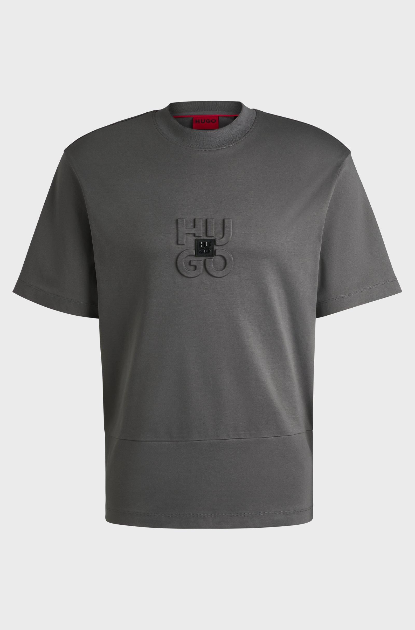 T-shirt in cotone intrecciato con loghi scomposti 50535499 086 HUGO 