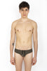 Olive swim brief with black back logo