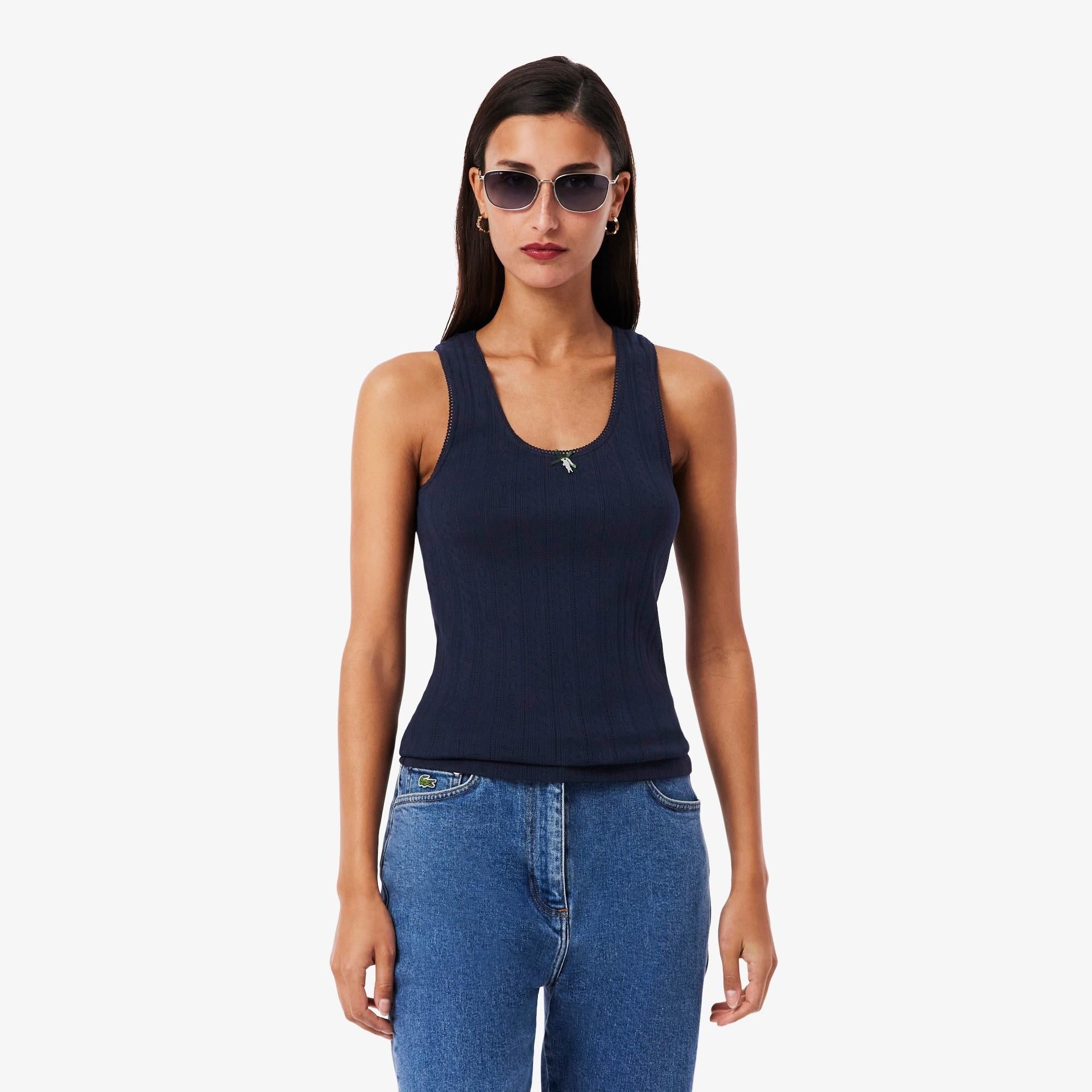 Canotta slim fit Pointelle in maglia di cotone TF5279 166 LACOSTE 