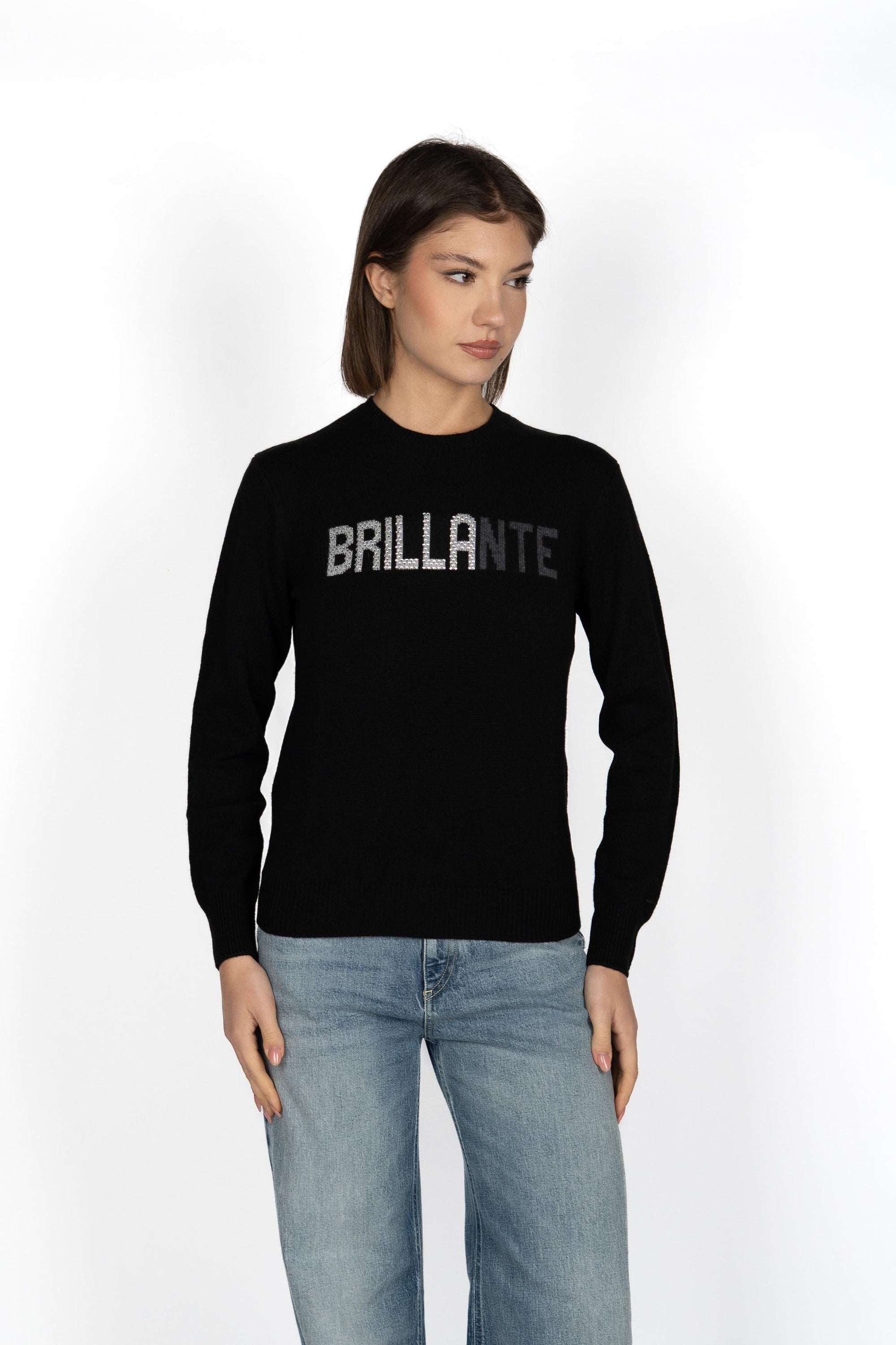 Maglione New Queen con applicazione in strass Brillante QUE0010 00471I MC2 SAINT BARTH 