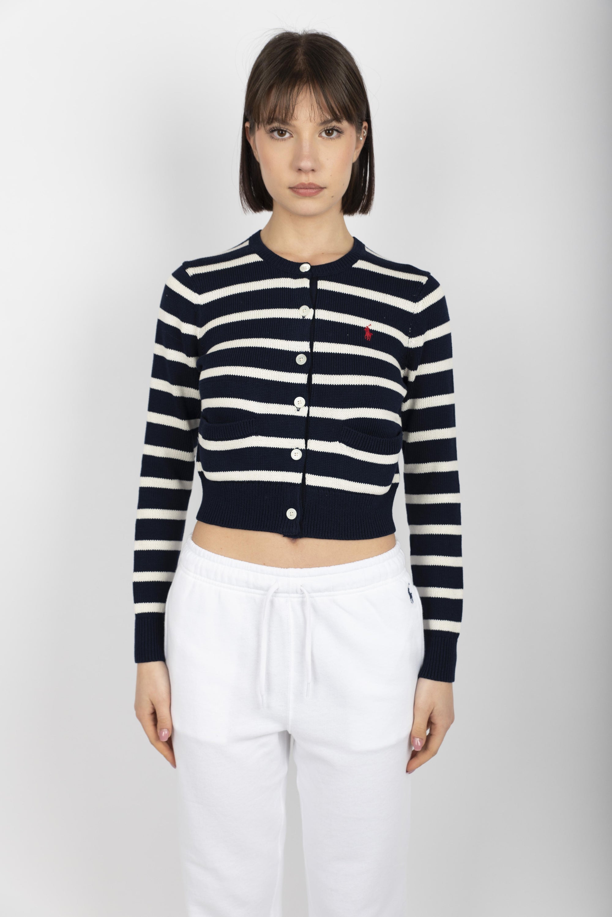Cardigan a girocollo in cotone a righe blu navy bianco multi Pol 211959297 001 POLO RALPH LAUREN 