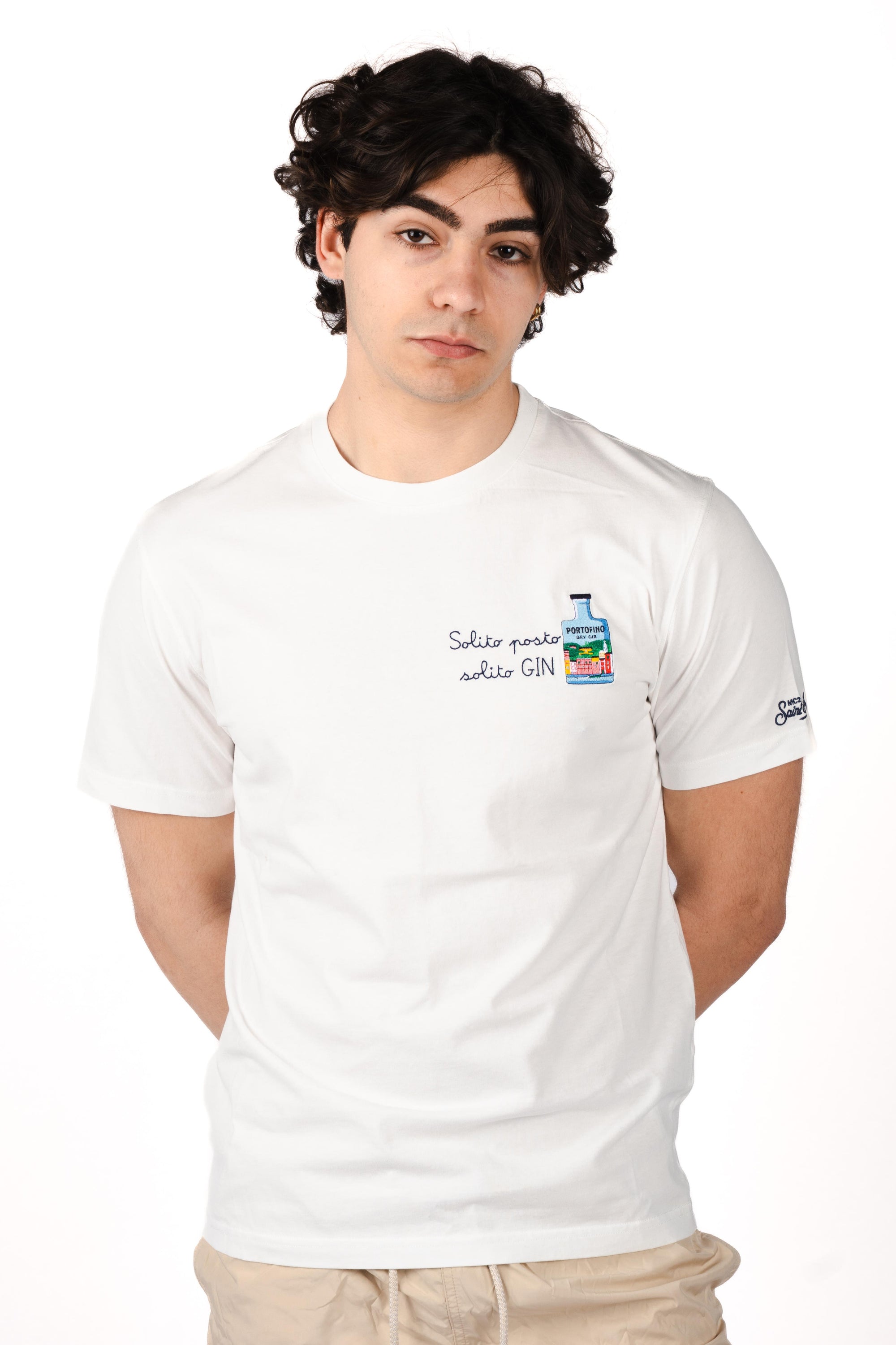 T-shirt Portofino bianca con ricamo Solito posto solito Gin POT0001 04526L MC2 SAINT BARTH 