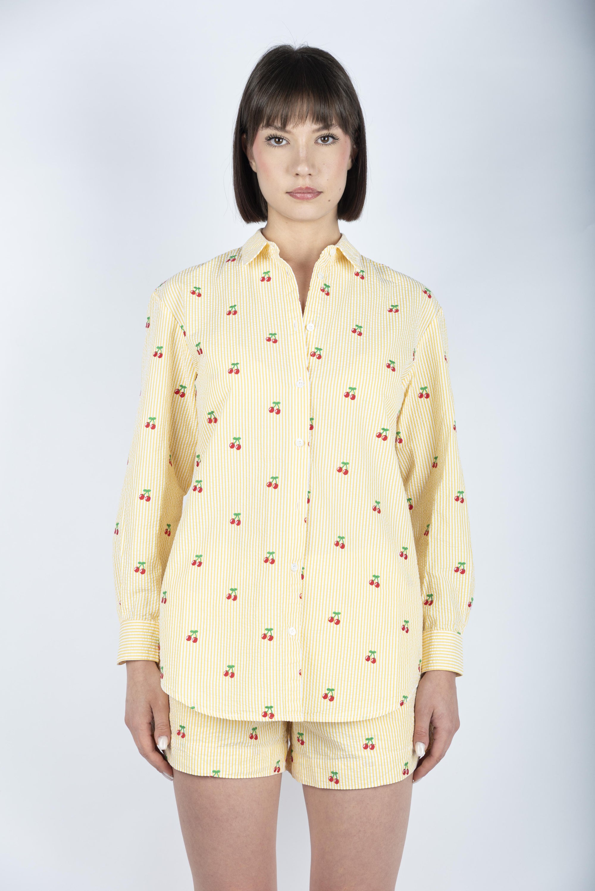 Camicia da donna over Brigitte in cotone a righe gialle BRIG001 04070H MC2 SAINT BARTH 