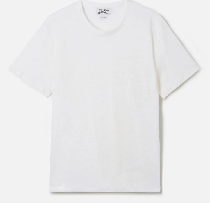 T-shirt Ecstasea in puro lino panna con logo ricamato ECS0003 00138L MC2 SAINT BARTH 
