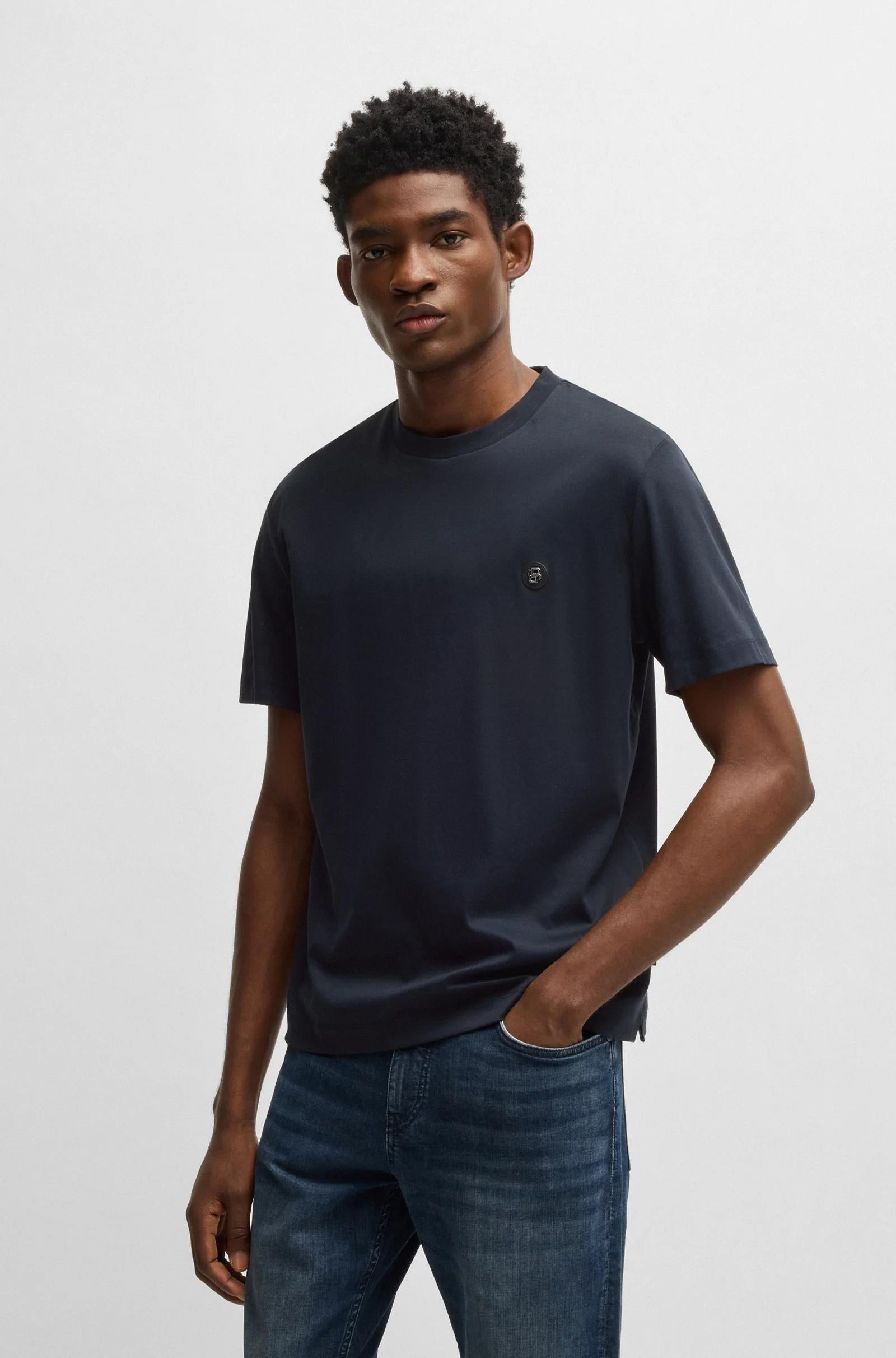 T-shirt regular fit in cotone con monogramma Double B 50520298 404 BOSS 