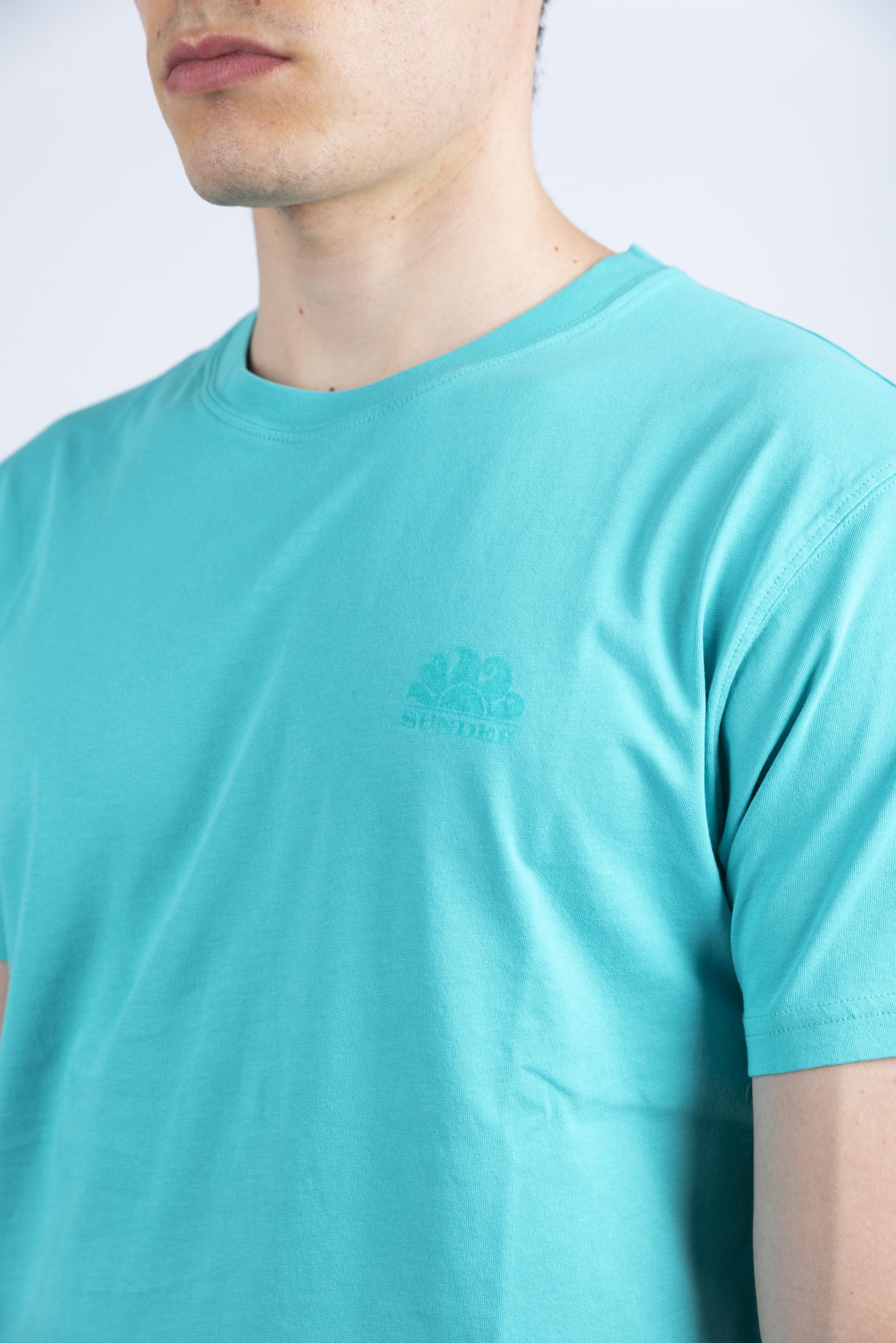 T-shirt girocollo con logo azzurro M129TEJ78OT A5700 SUNDEK 