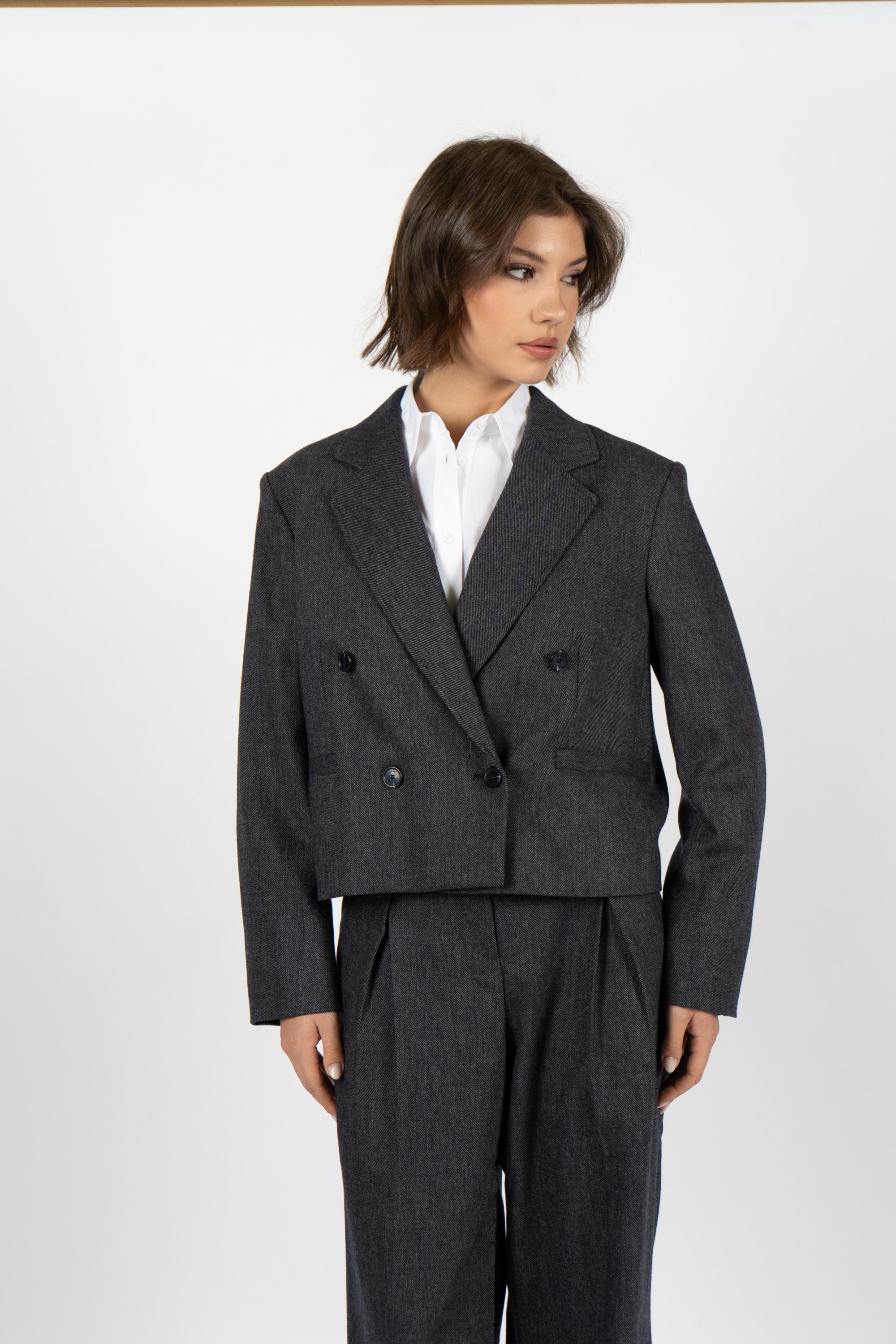 Blazer in flanella melange-con lunghezza corta 50547682 408 BOSS 