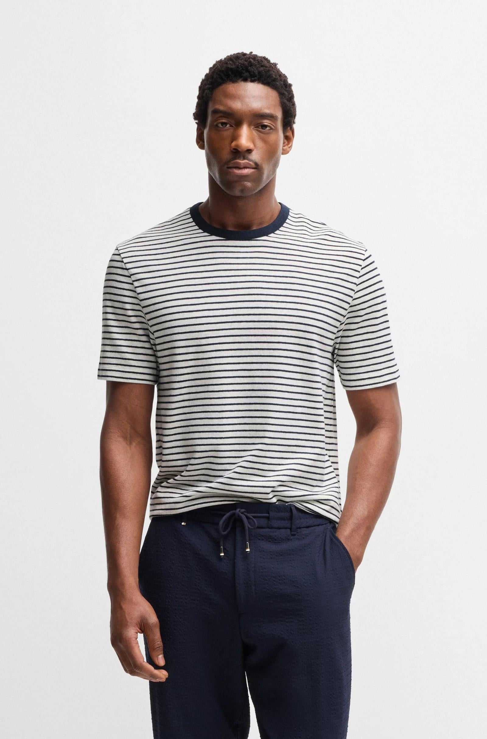 T-shirt regular fit in cotone e lino 50537498 405 BOSS 