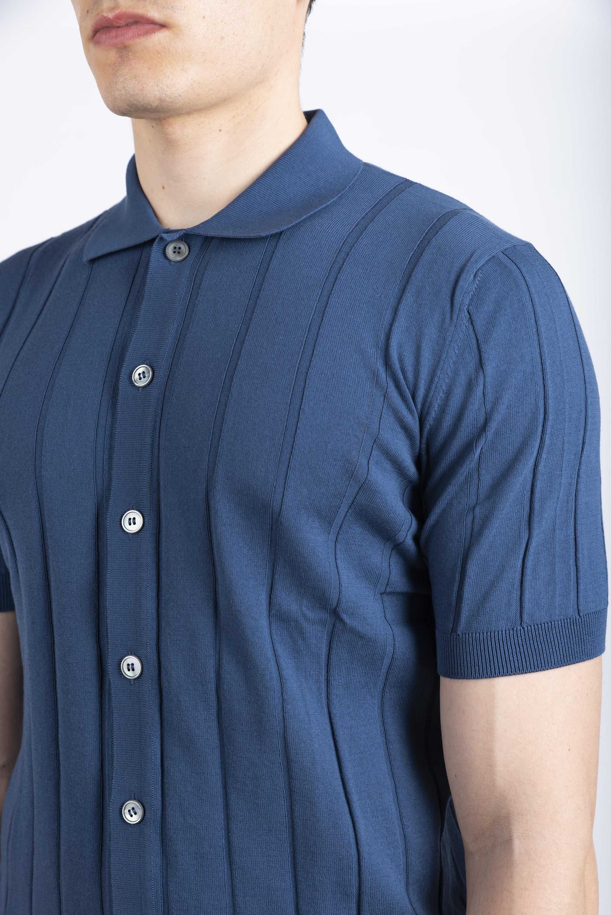 Camicia in maglia a coste blu 57143/20634 565 GRAN SASSO 