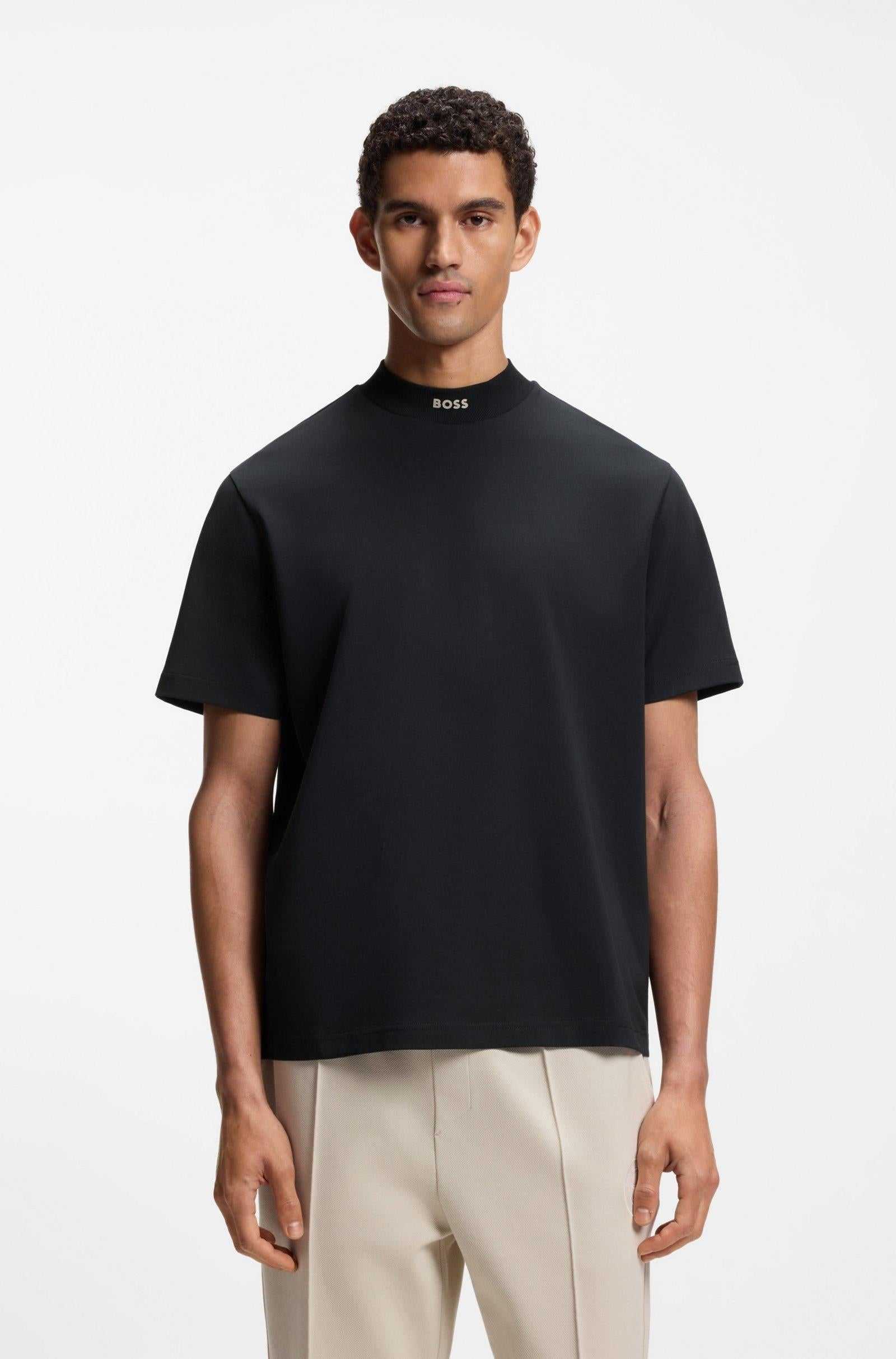 Logo-collar T-shirt in stretch cotton 50555527 402 BOSS 