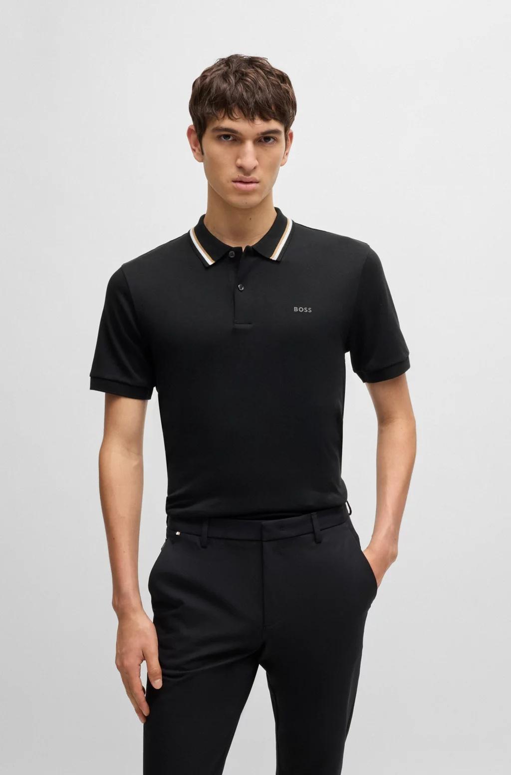 Polo slim fit in cotone con colletto a righe 50469360 001 BOSS 