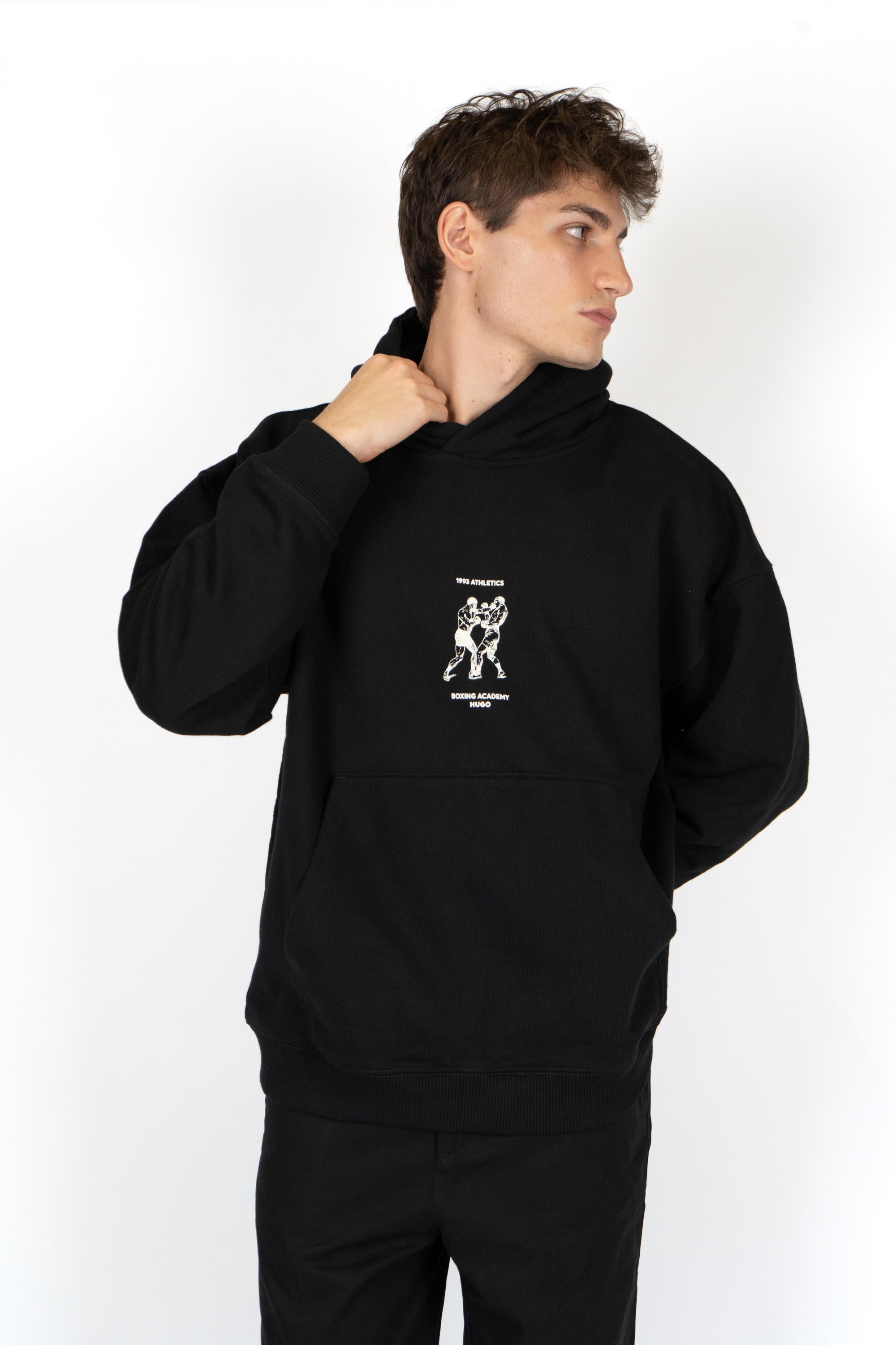 Felpa con cappuccio in terry di cotone con grafica ispirata alla boxe 50542399 001 HUGO 