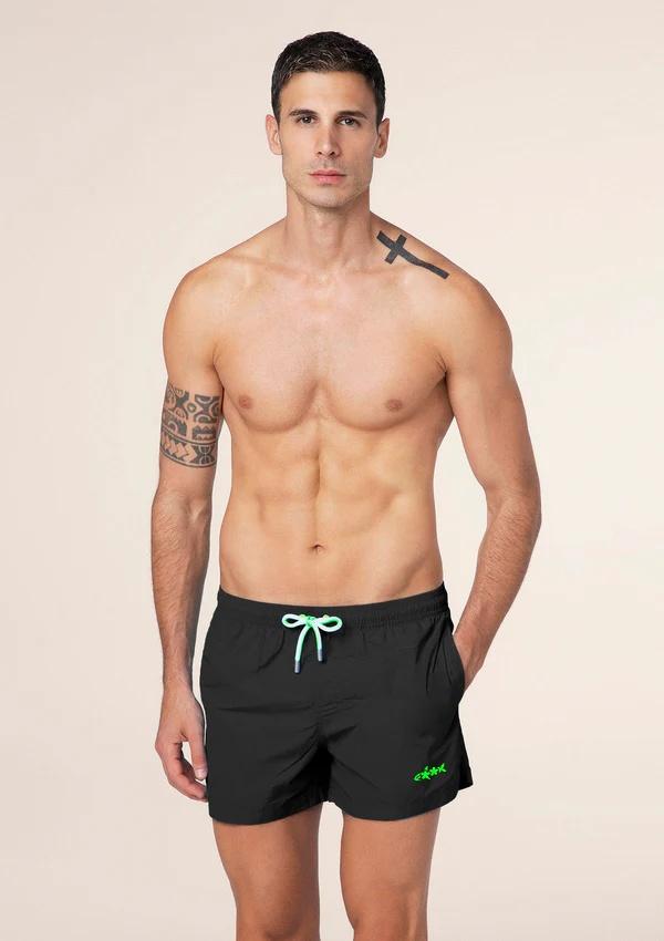 Costume da bagno stampato short fit M01BU05 BK F**K 