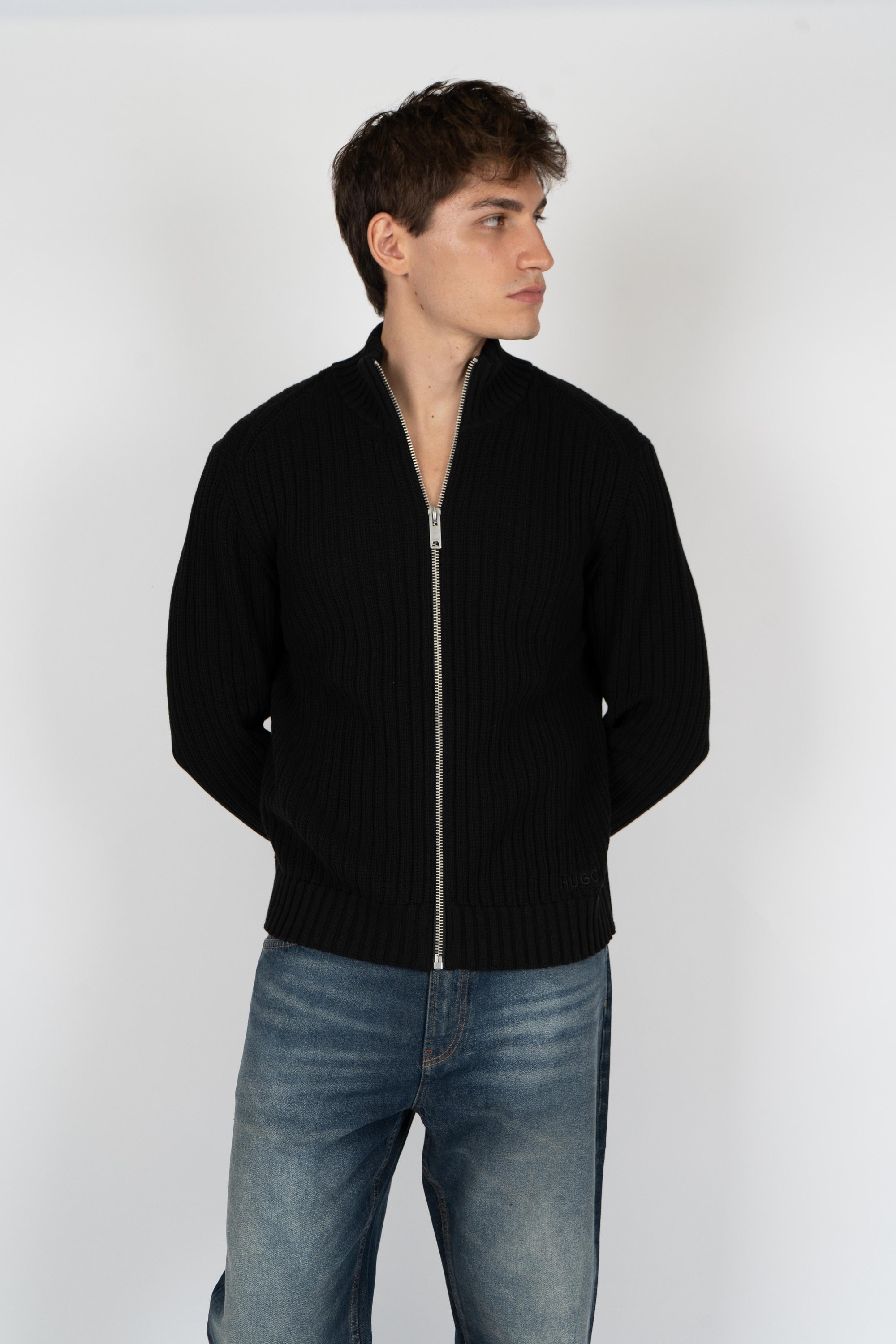 Maglione a coste con zip 50546980 001 HUGO 