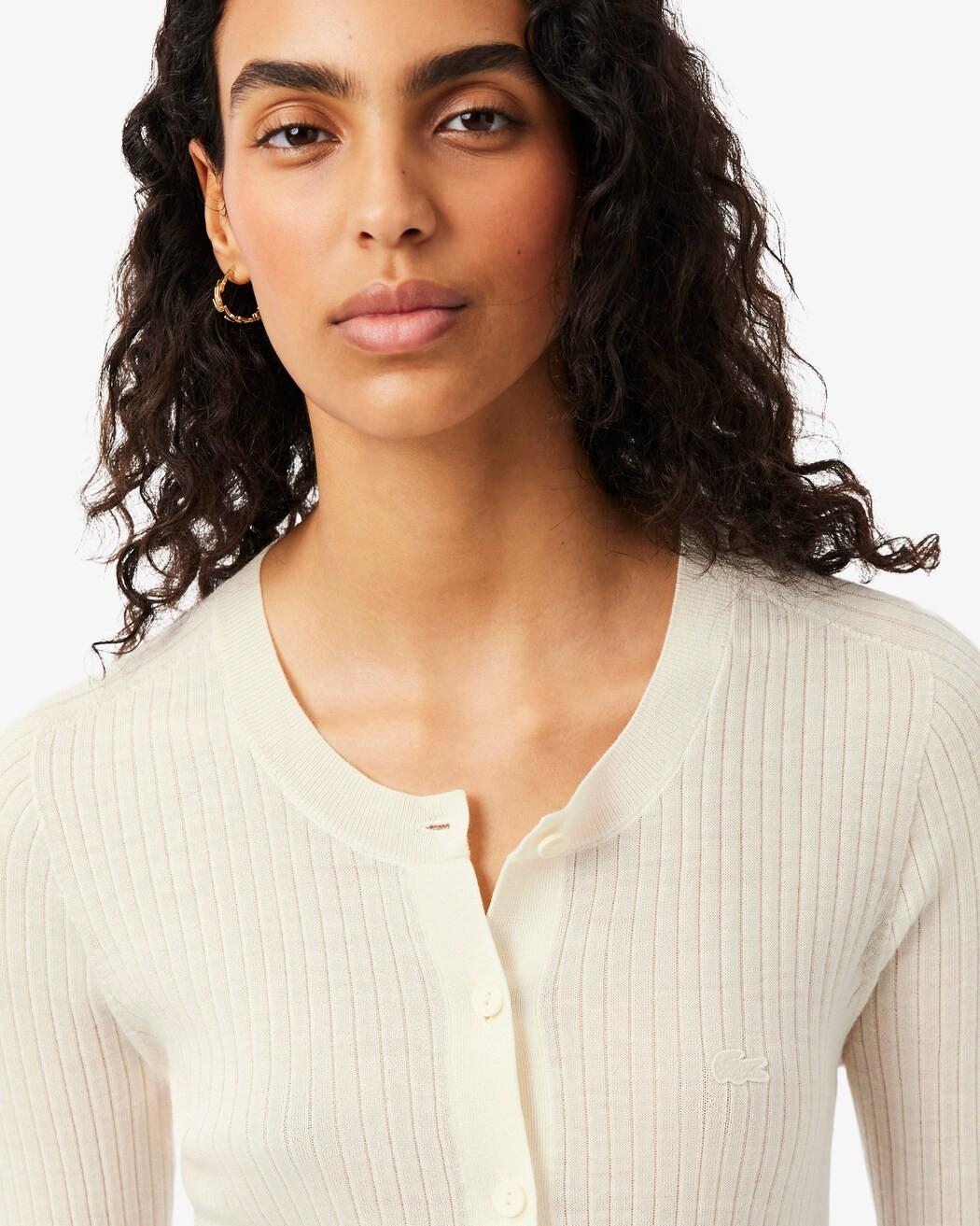 Cardigan in maglia di lana merinos a coste AF4141 70V LACOSTE 