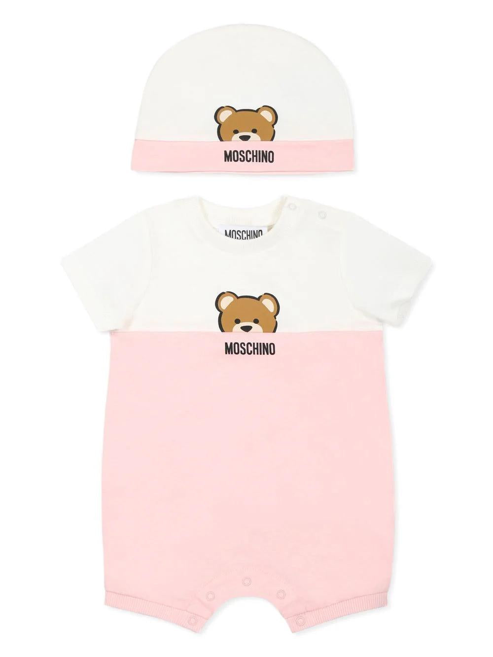 Body e cappellino per neonato con logo Teddy Bear MUY07ELAA27A 50209 MOSCHINO BABY 
