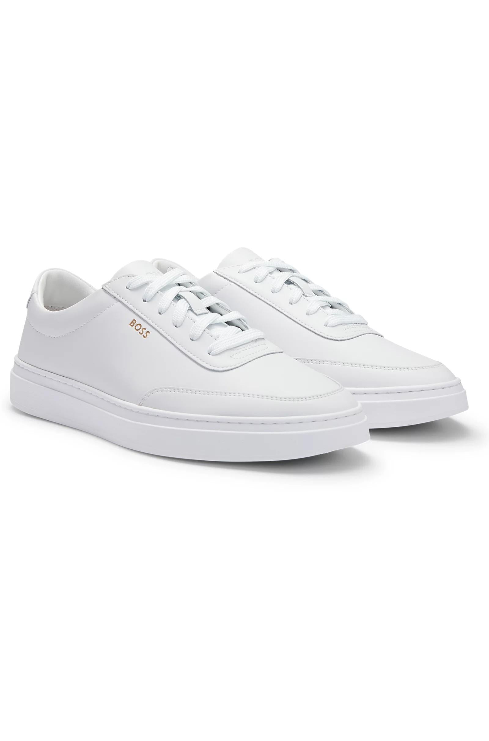 Sneakers in pelle rivestita con logo color oro 50536504 100 BOSS SHOES 