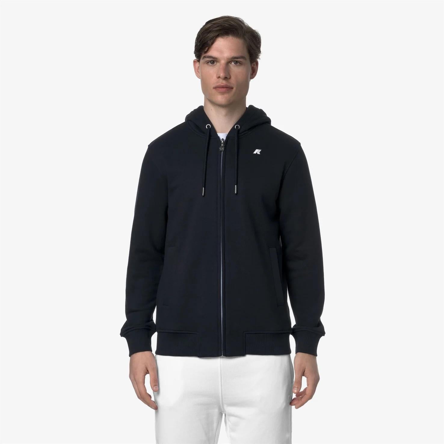Giacca in pile casual da uomo blu con cappuccio regolabile K31364W K89 K-WAY 