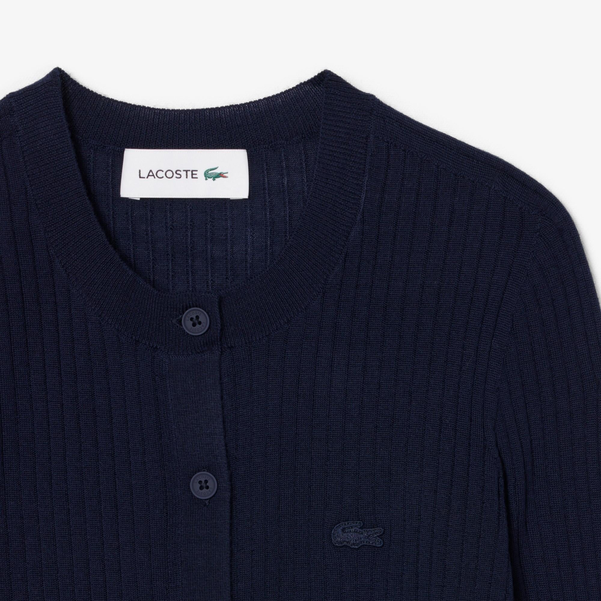 Cardigan in maglia di lana merinos a coste AF4141 166 LACOSTE 