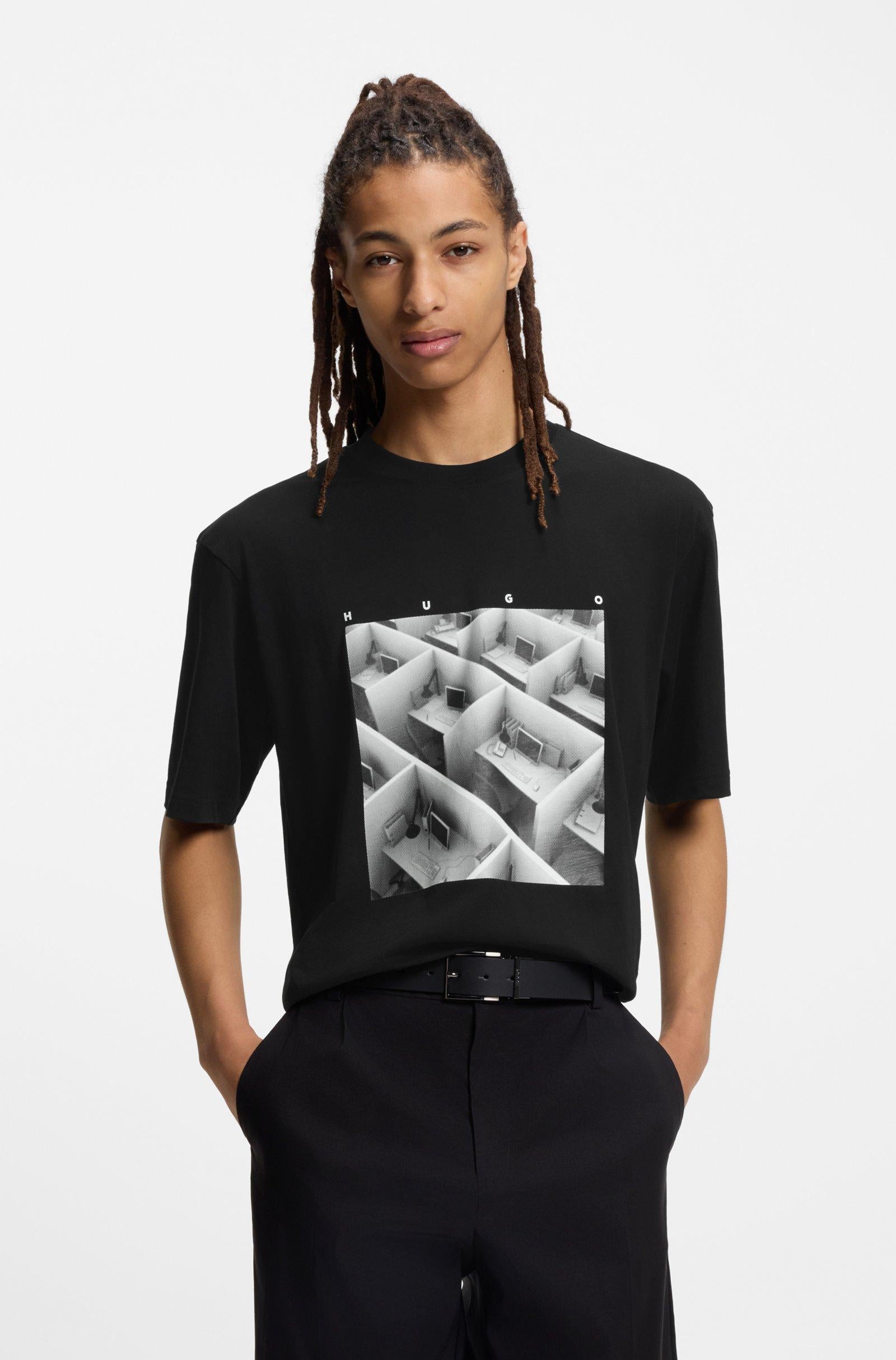 T-shirt con stampa artistica in jersey di cotone 50553330 001 HUGO 