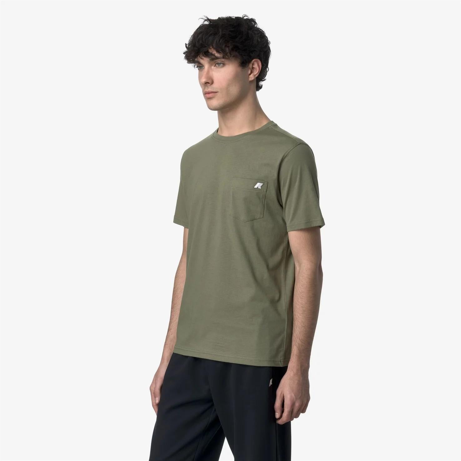 T-Shirt in Cotone Slim Fit Uomo verde militare con Taschino K31368W V15 K-WAY 