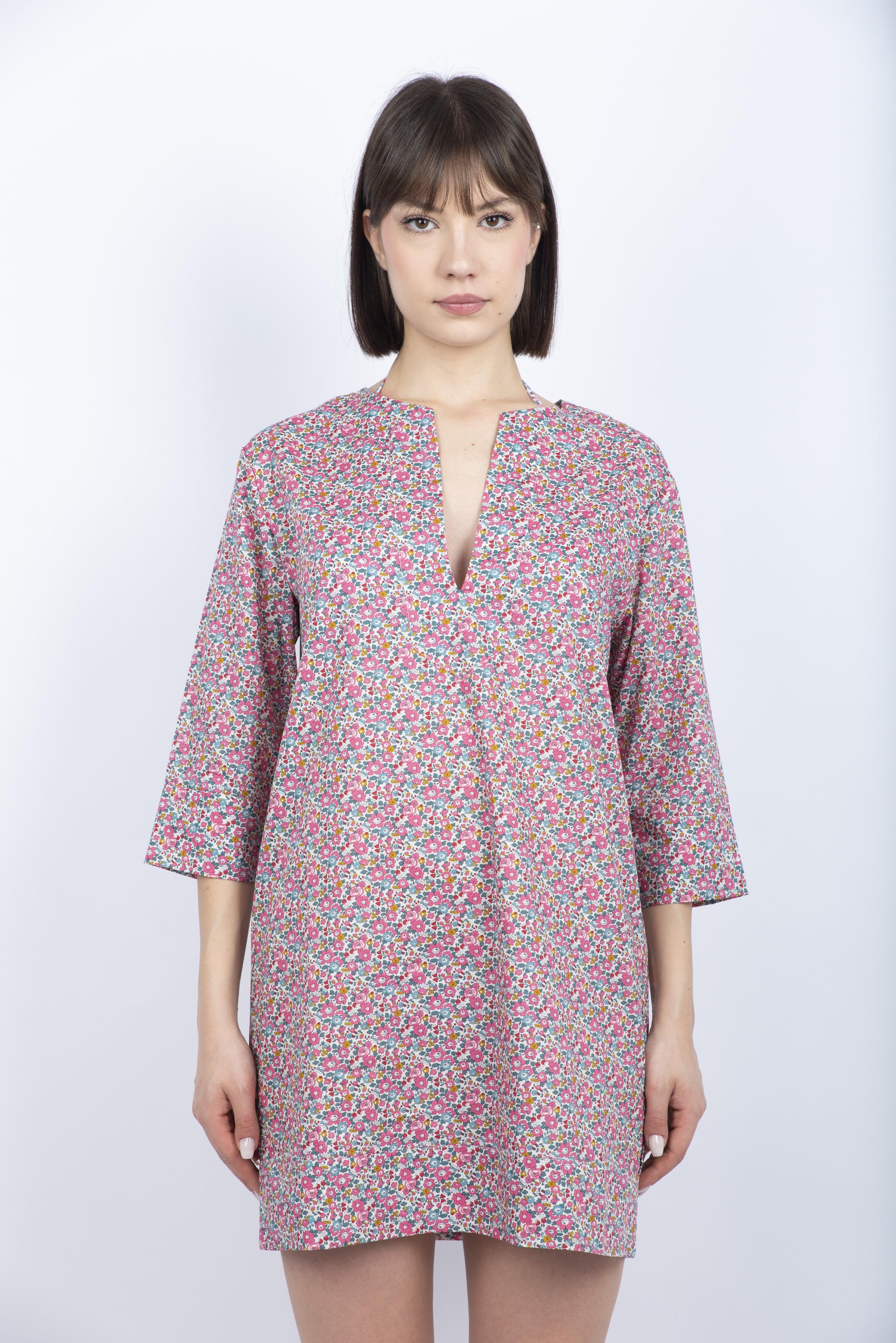 Abito tunica Macha in cotone con stampa floreale rosa MHA001 00371H MC2 SAINT BARTH 