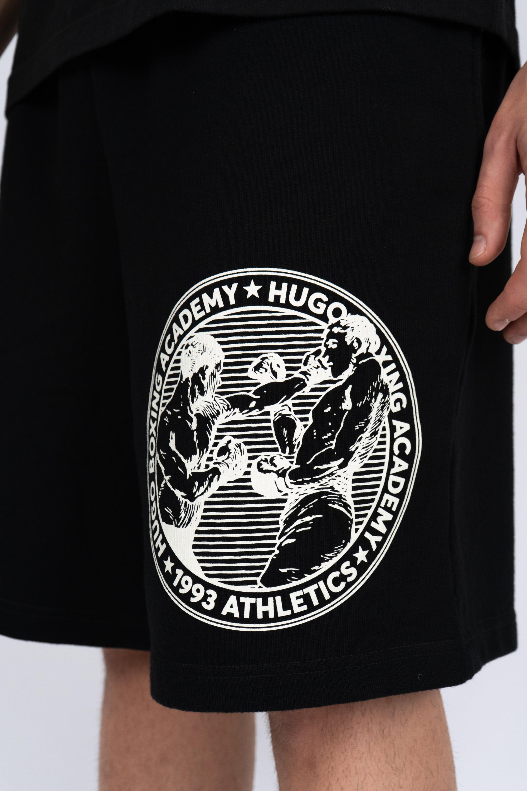 Shorts con cappuccio in terry di cotone con grafica ispirata alla boxe 50542413 001 HUGO 