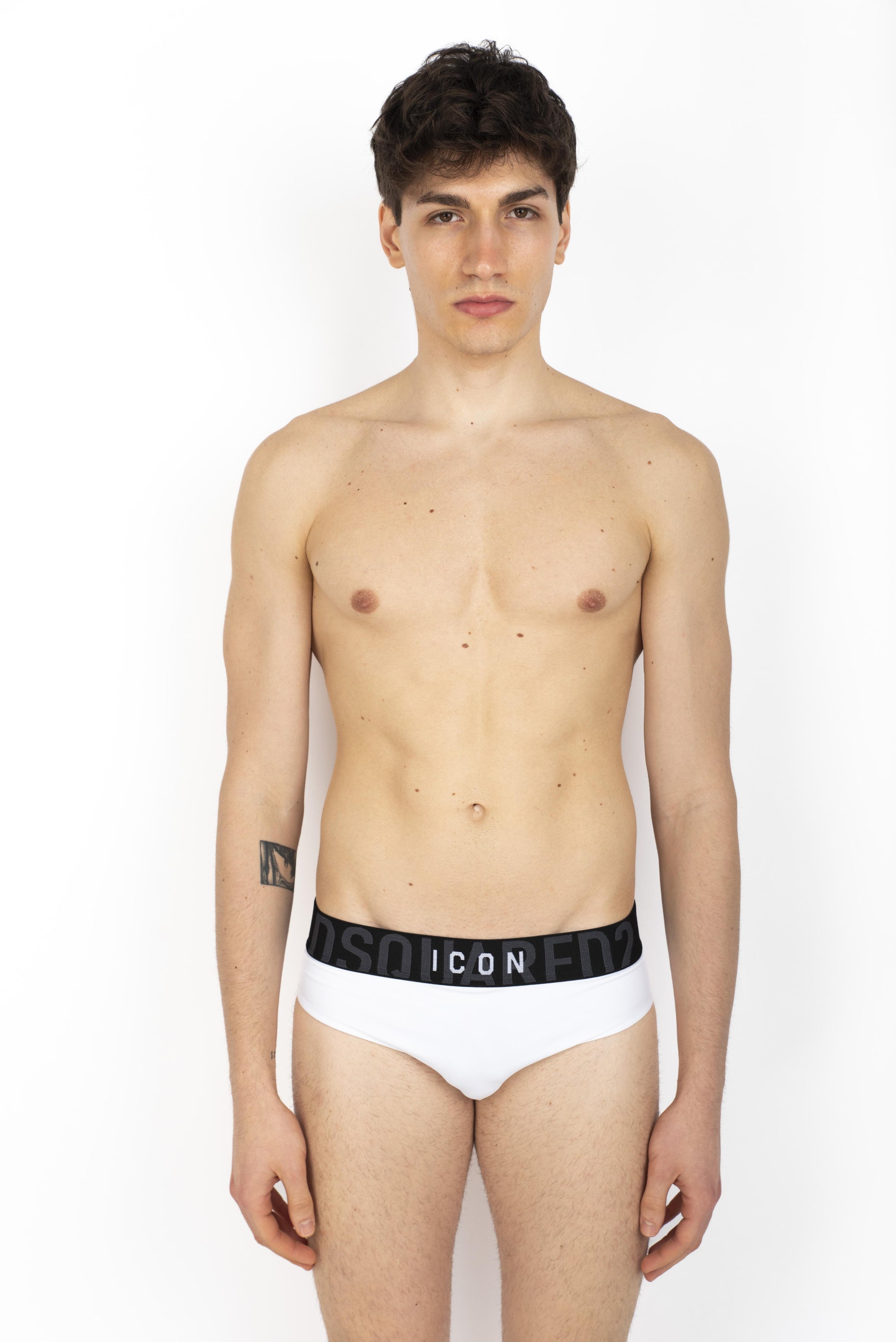 Swim Brief bianco con logo Icon nero D7B355990 010 DSQUARED BEACHWEAR 