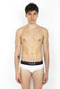 White swim brief with black Icon logo