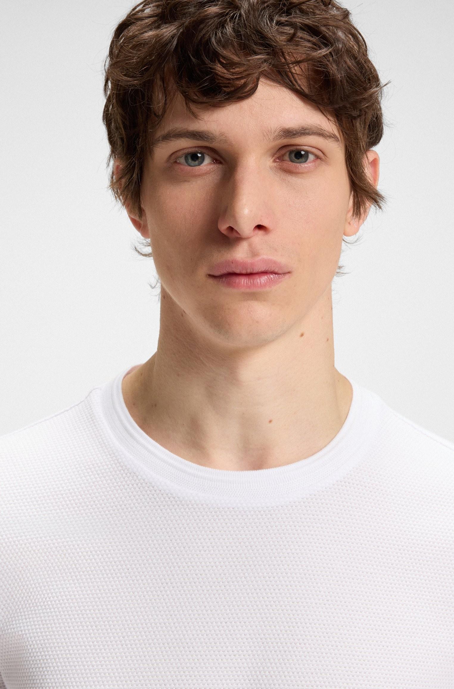 T-shirt in misto cotone con lavorazione jacquard a bolle 50452680 100 BOSS 
