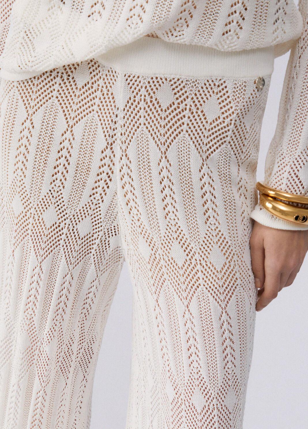 Pantaloni in maglia traforata WA6334MS007 10701 LIU JO WHITE1 