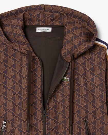 Felpa con cappuccio in jacquard con monogramma viola/marrone SF7606 9I4 LACOSTE 