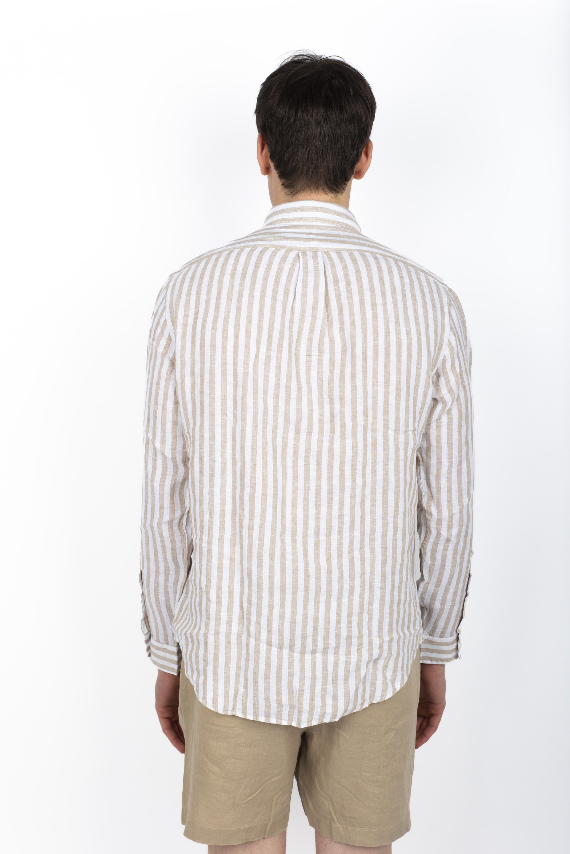 Camicia in lino a righe Custom Fit coastal beige white 710969636 002 POLO RALPH LAUREN 