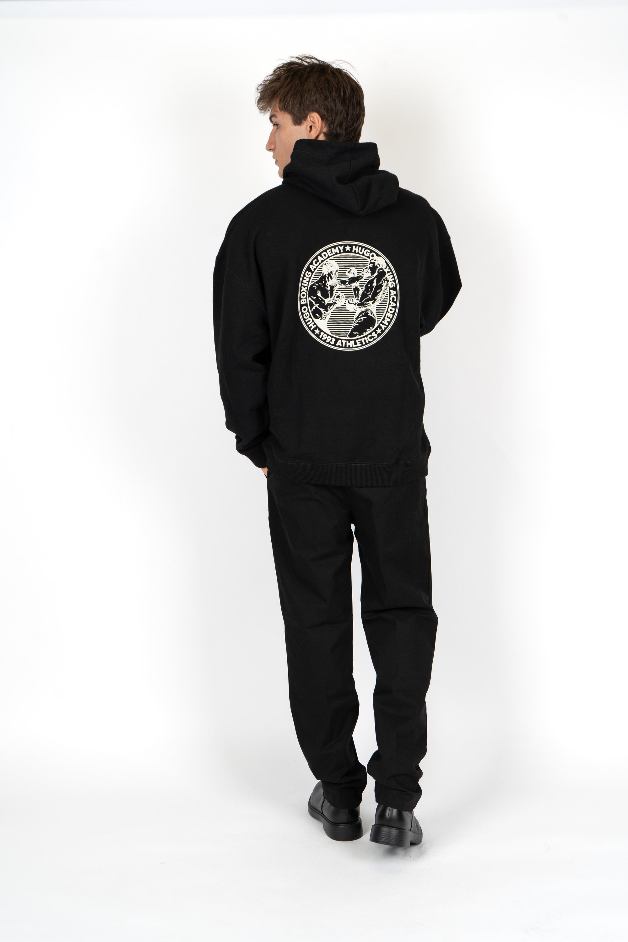 Felpa con cappuccio in terry di cotone con grafica ispirata alla boxe 50542399 001 HUGO 