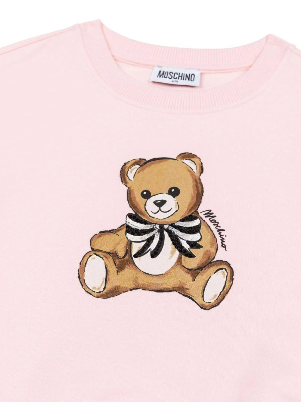Felpa con fiocco in raso con paillettes HDF06GLDA16 50209 MOSCHINO KID 