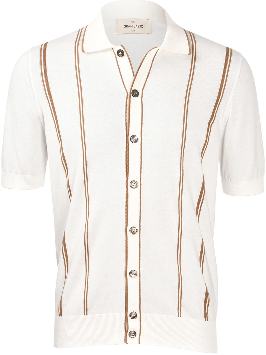 Camicia in maglia a righe cotone organico bianco marrone 59135/18041 005 GRAN SASSO 