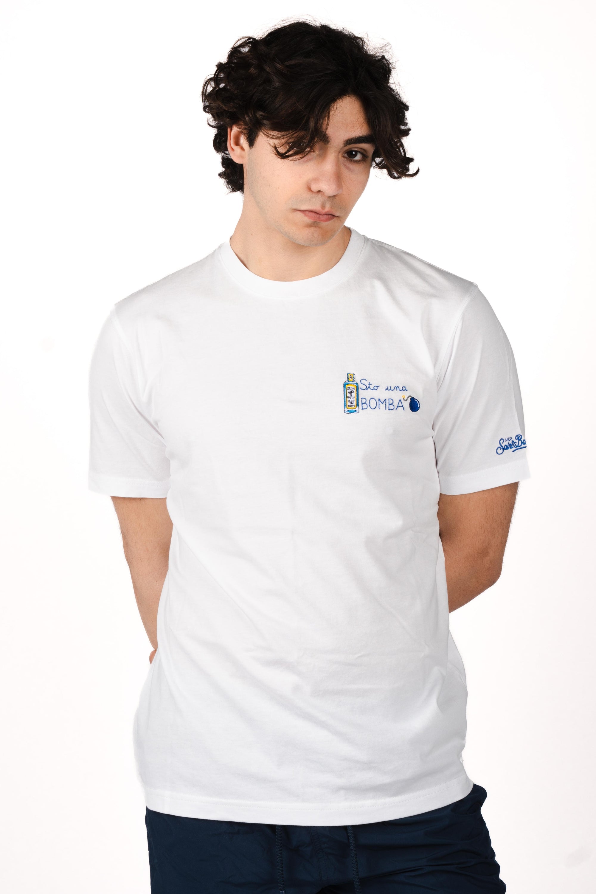 T-shirt Portofino con ricamo "Sto una bomba" POT0001 04429L MC2 SAINT BARTH 