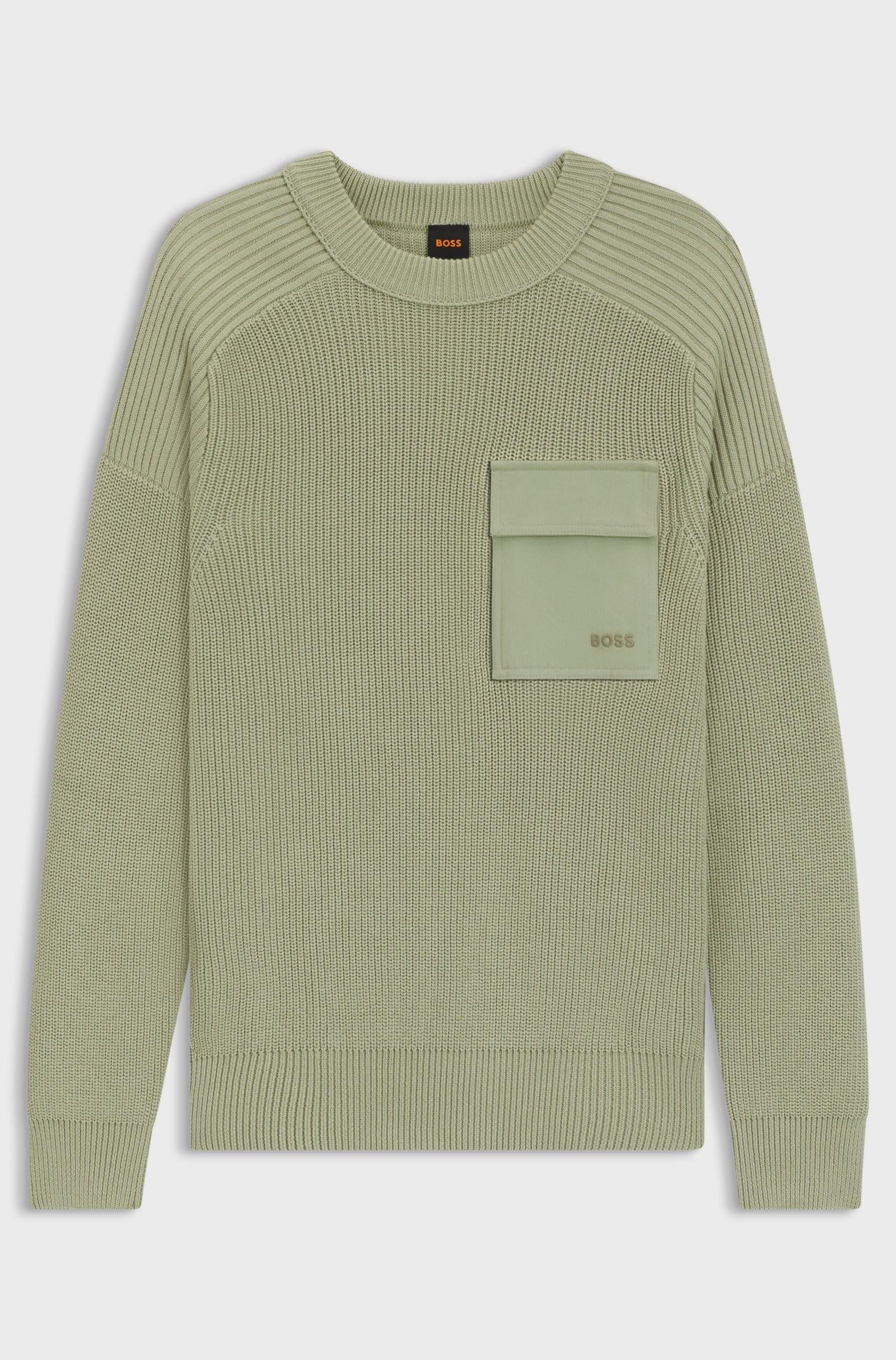 Maglione in cotone a coste con tasca a contrasto 50546175 370 BOSS 