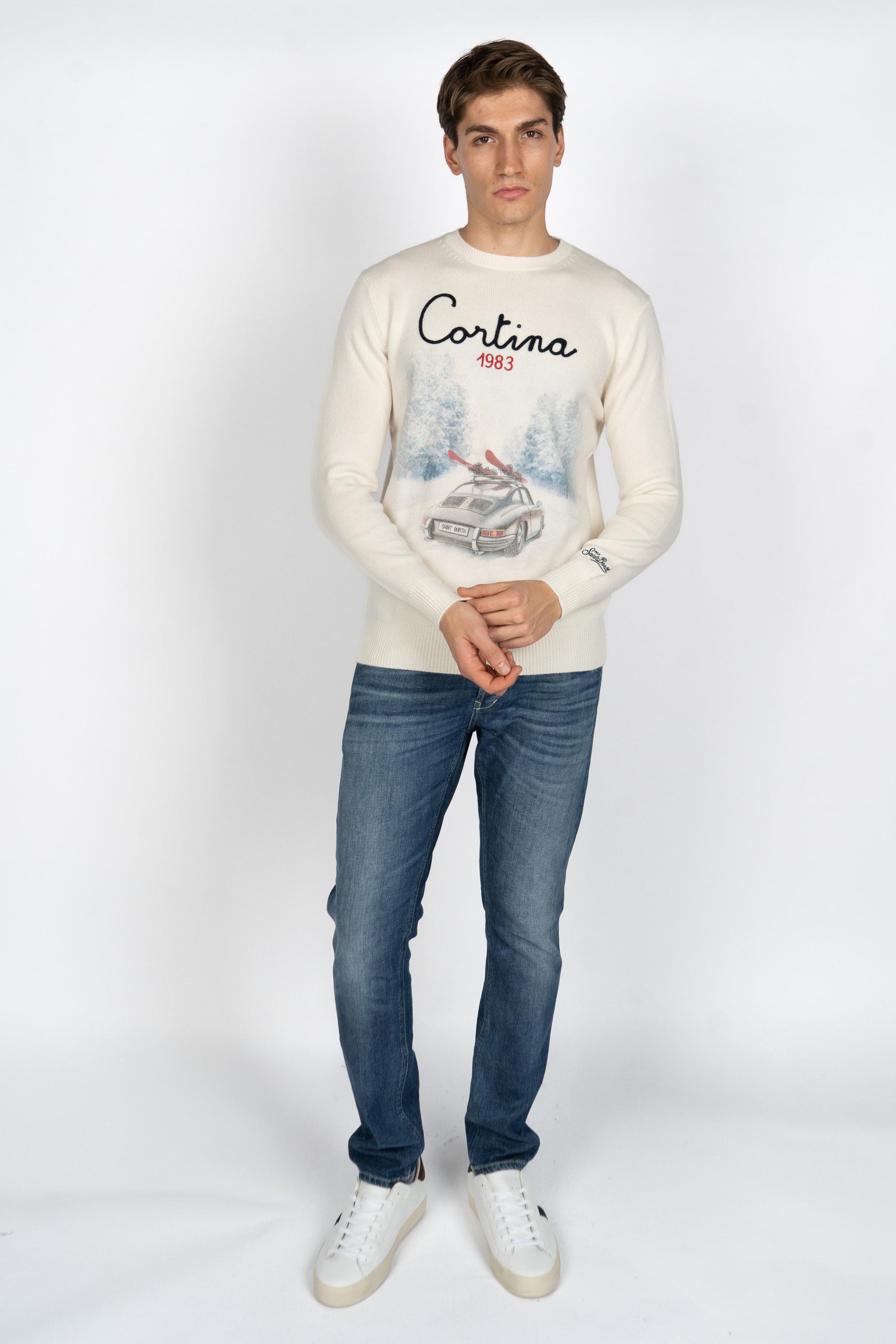 Maglione girocollo Heron con jacquard cartolina Cortina HER0022 00389I MC2 SAINT BARTH 