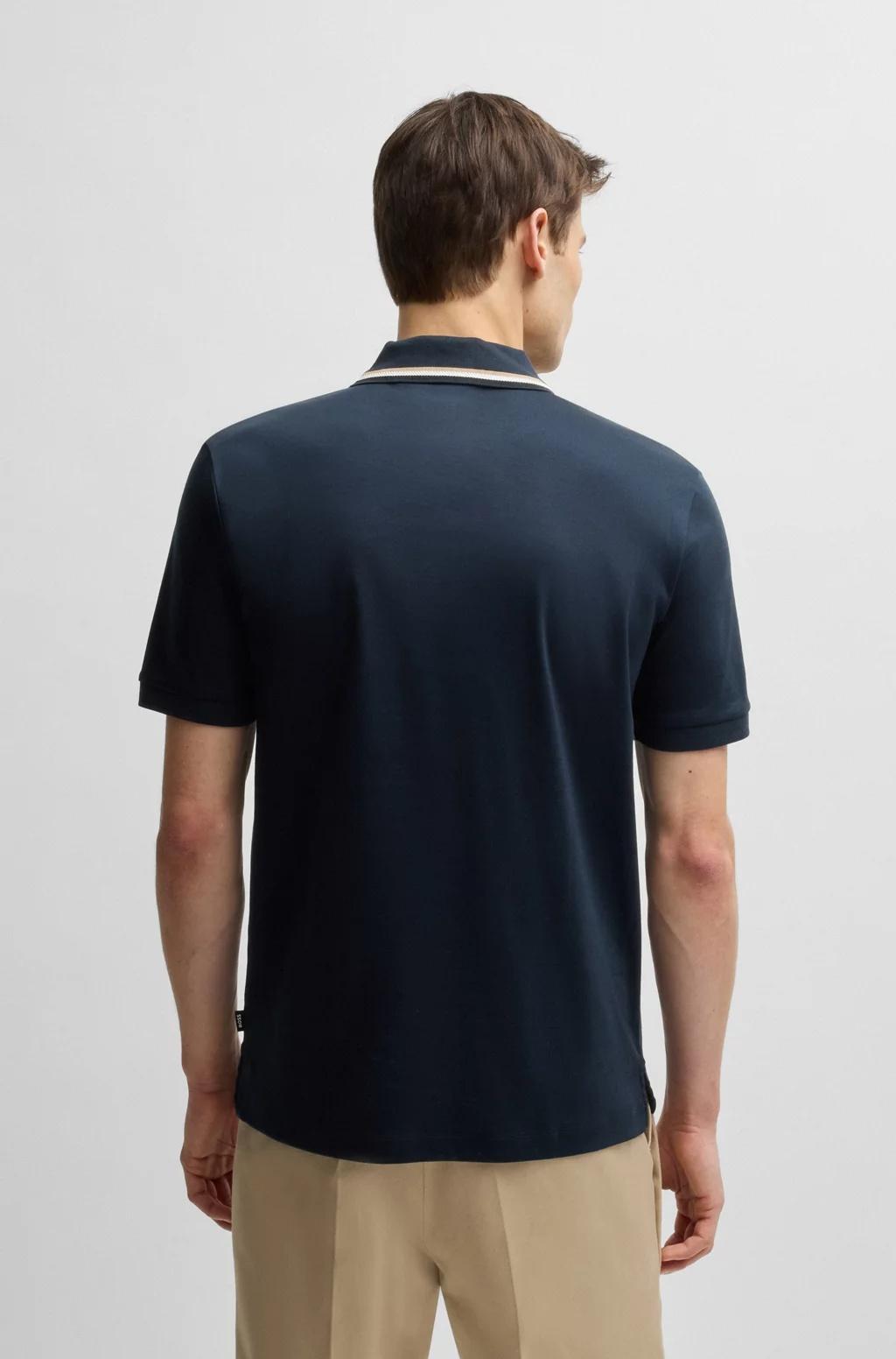 Polo slim fit in cotone con colletto a righe 50469360 404 BOSS 