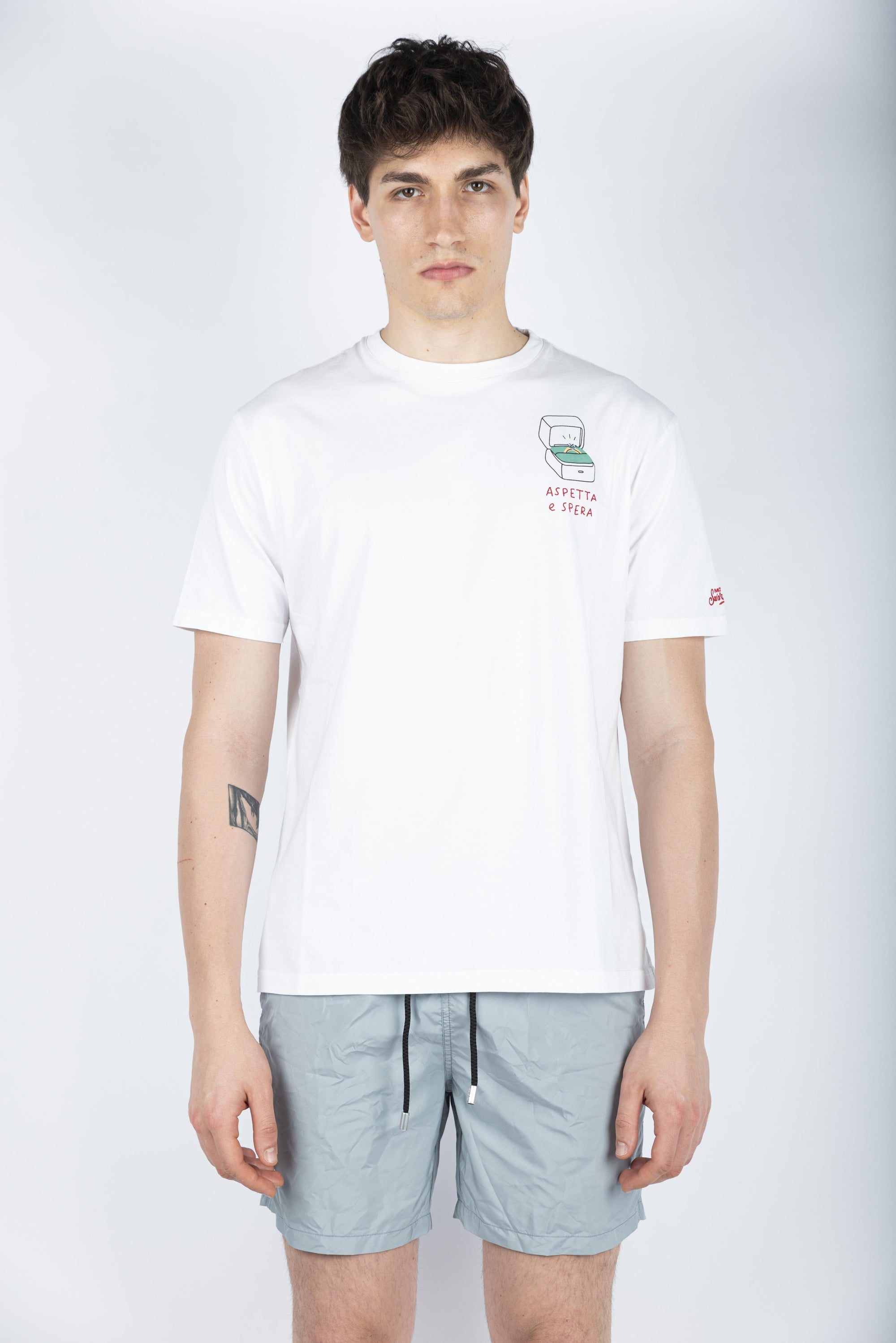 T-shirt in cotone con ricamo Aspetta e spera bianco Special Edition TSHM001 05246H MC2 SAINT BARTH 