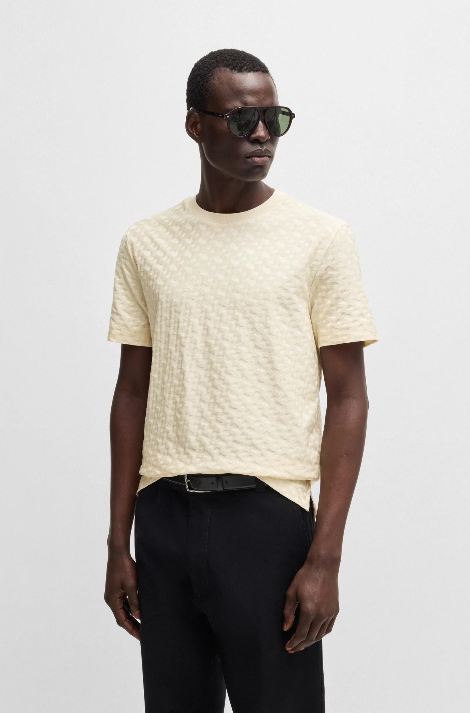 T-shirt in cotone mercerizzato con monogrammi jacquard 50537131 131 BOSS 