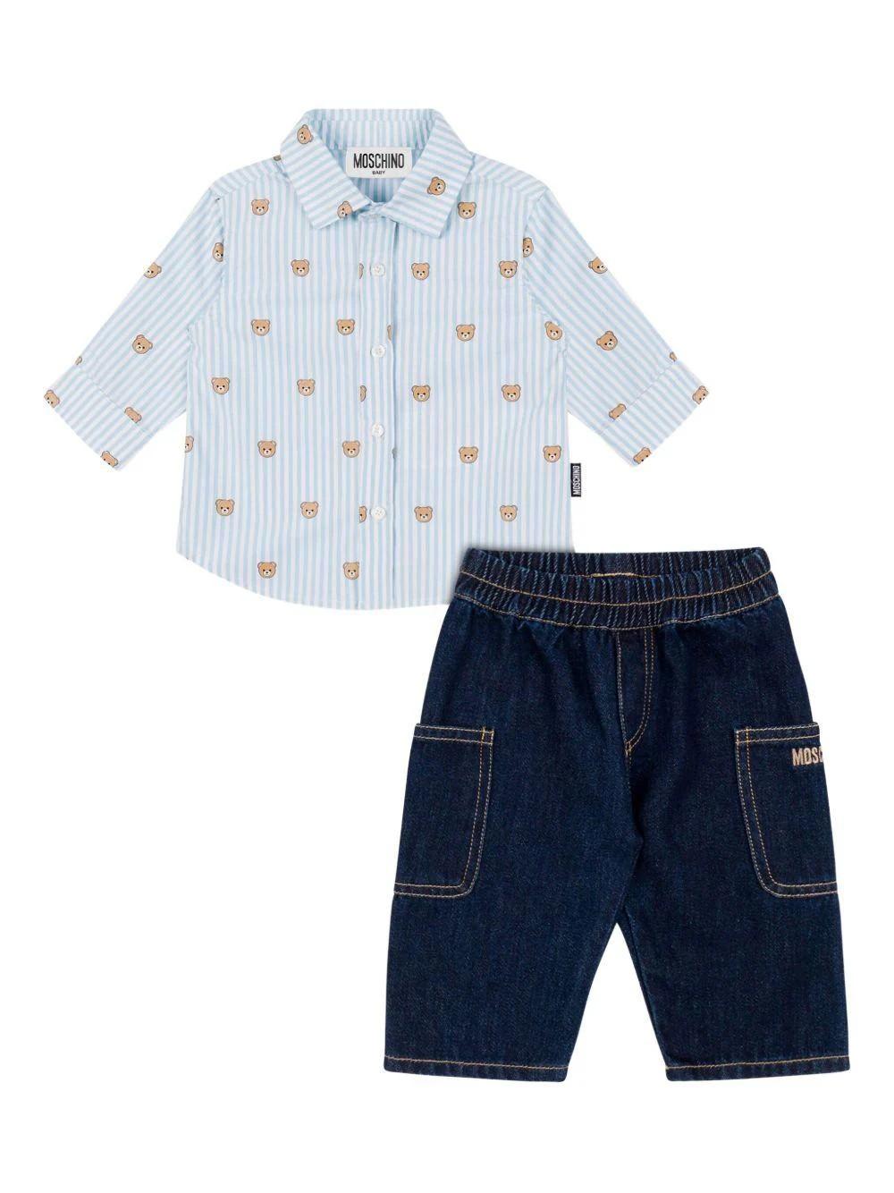 Set camicia e pantaloni per neonato con stampa orsetto MUK057L0E34 40109 MOSCHINO BABY 
