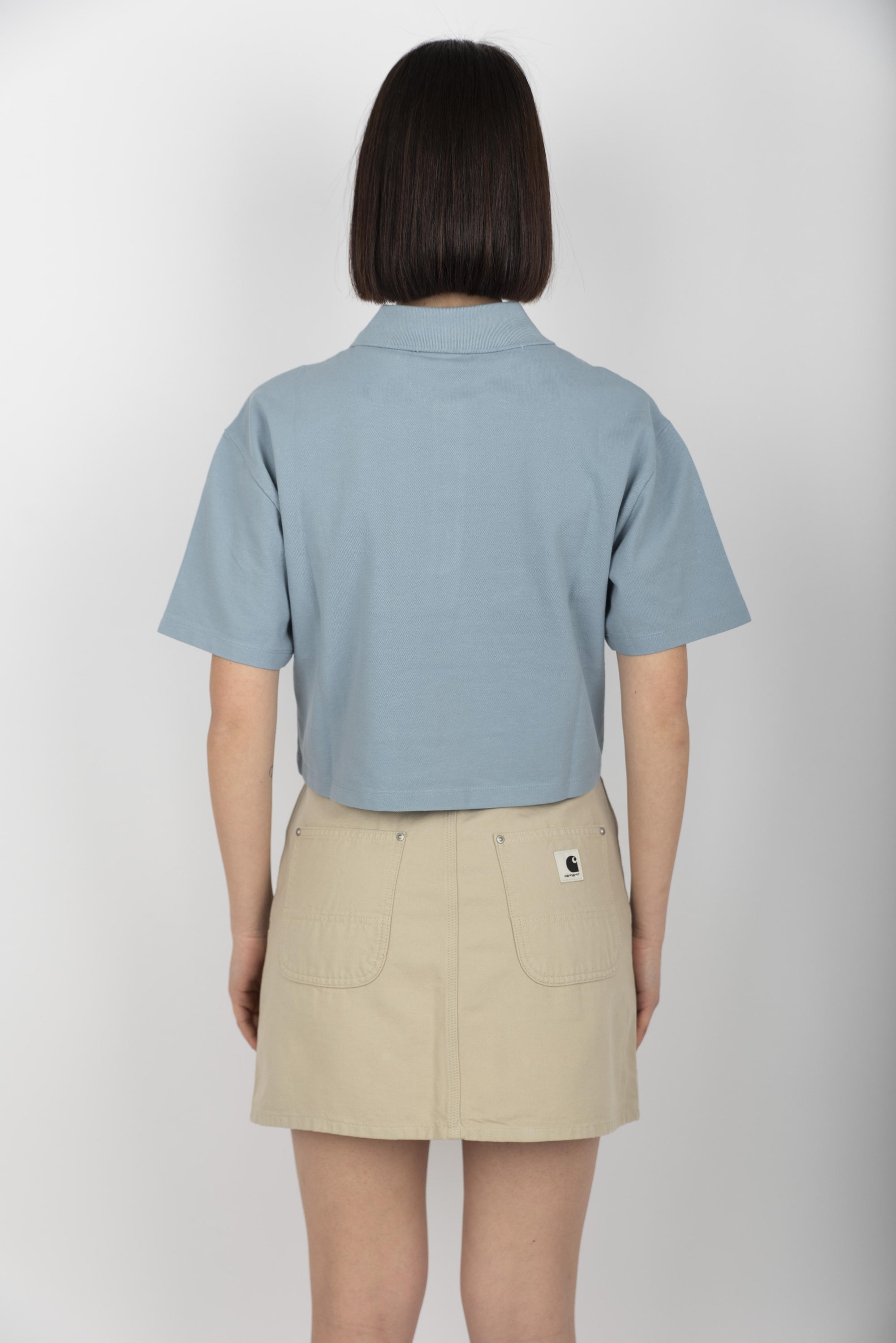 Women's S/S Script Polo T-Shirt frosted blue I034553 0F4XX CARHARTT WIP 