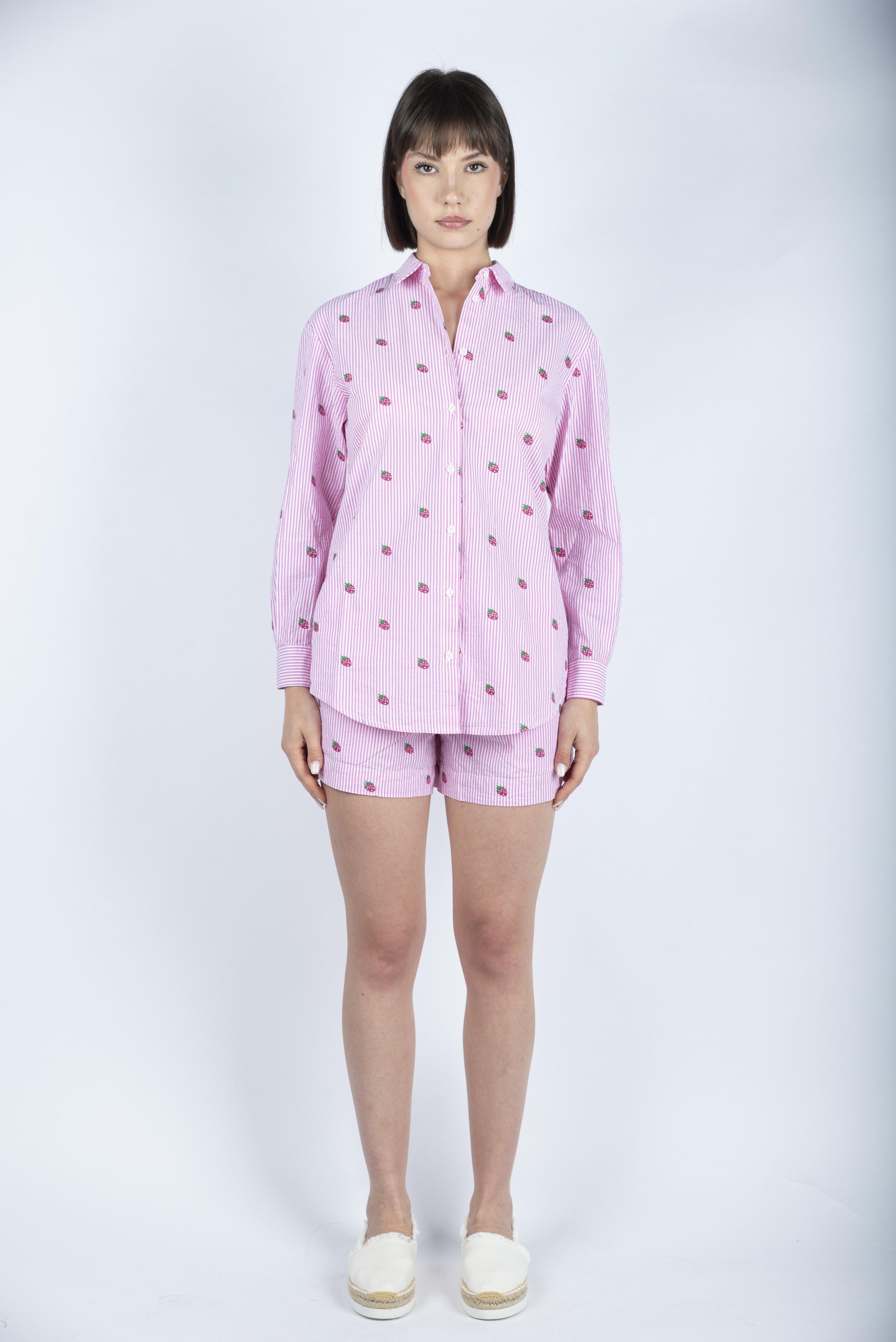 Camicia da donna over Brigitte in cotone a righe rosa BRIG001 01430H MC2 SAINT BARTH 