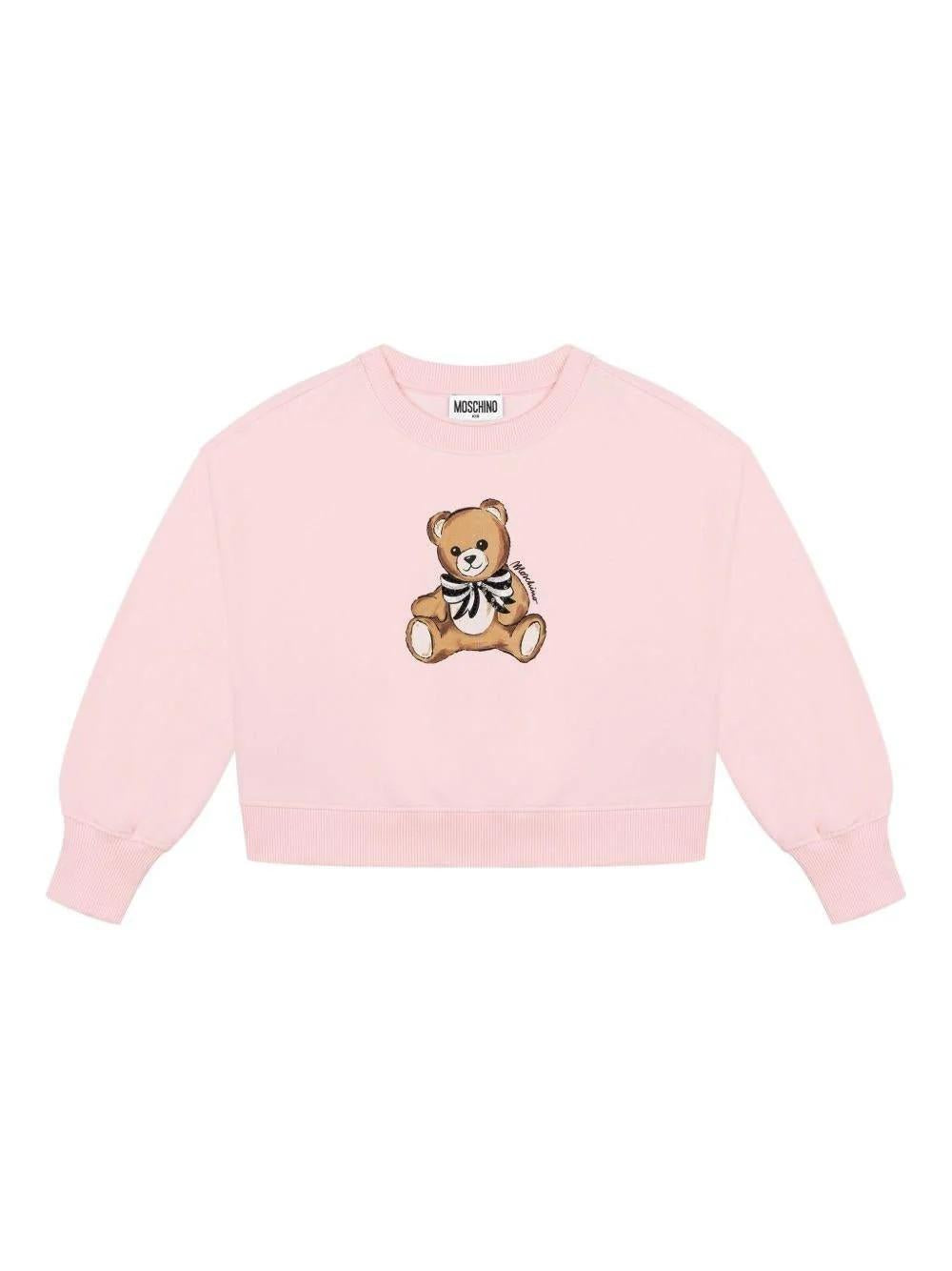 Felpa con fiocco in raso con paillettes HDF06GLDA16 50209 MOSCHINO KID 