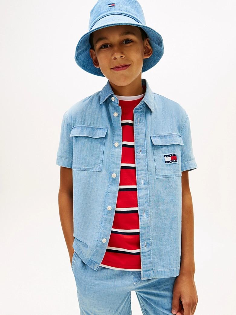Camicia in denim a maniche corte con bandiera KB0KB10206J 1A4 TOMMY HILFIGER 